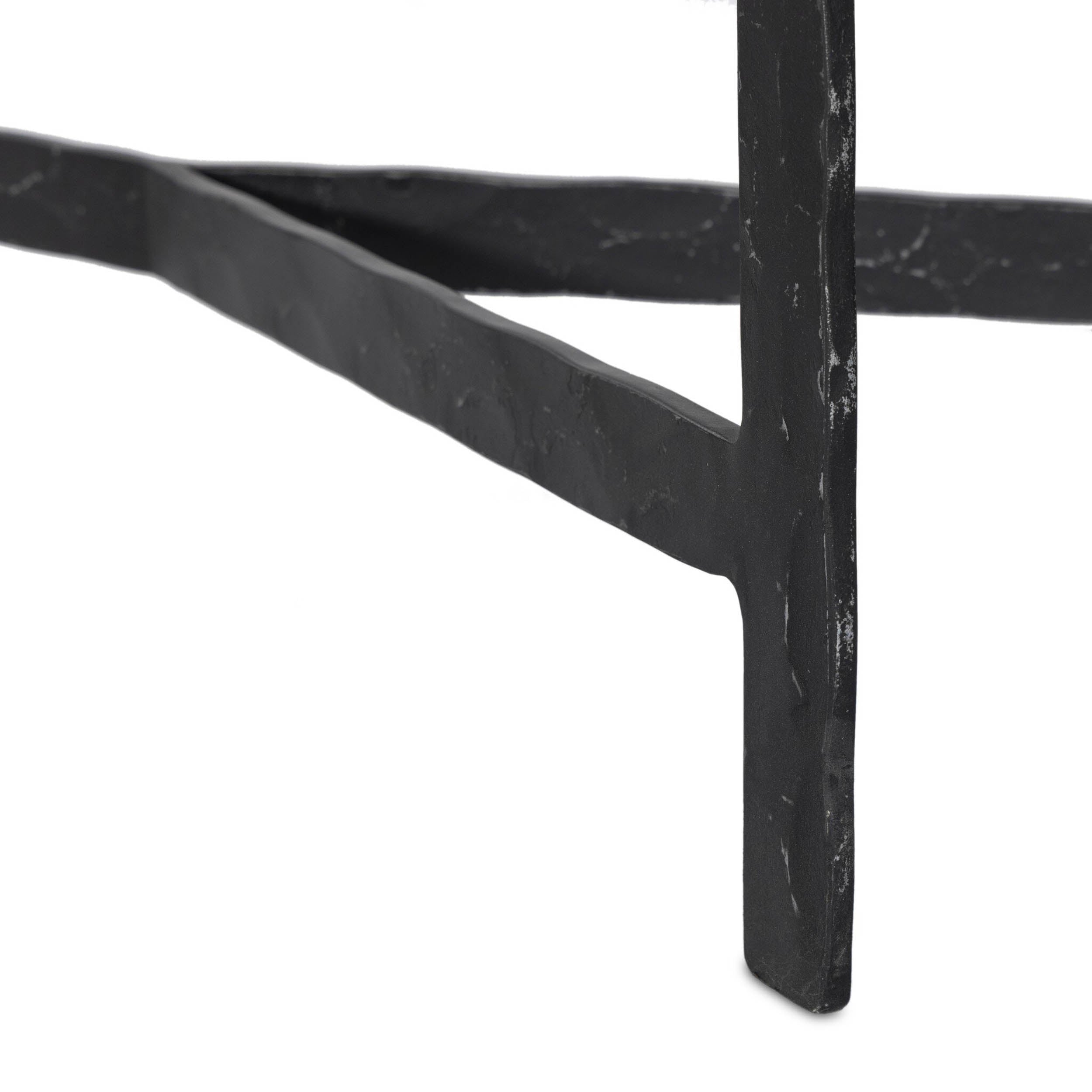 Hammered Iron Console Table, White Marble, Hammered Black Iron