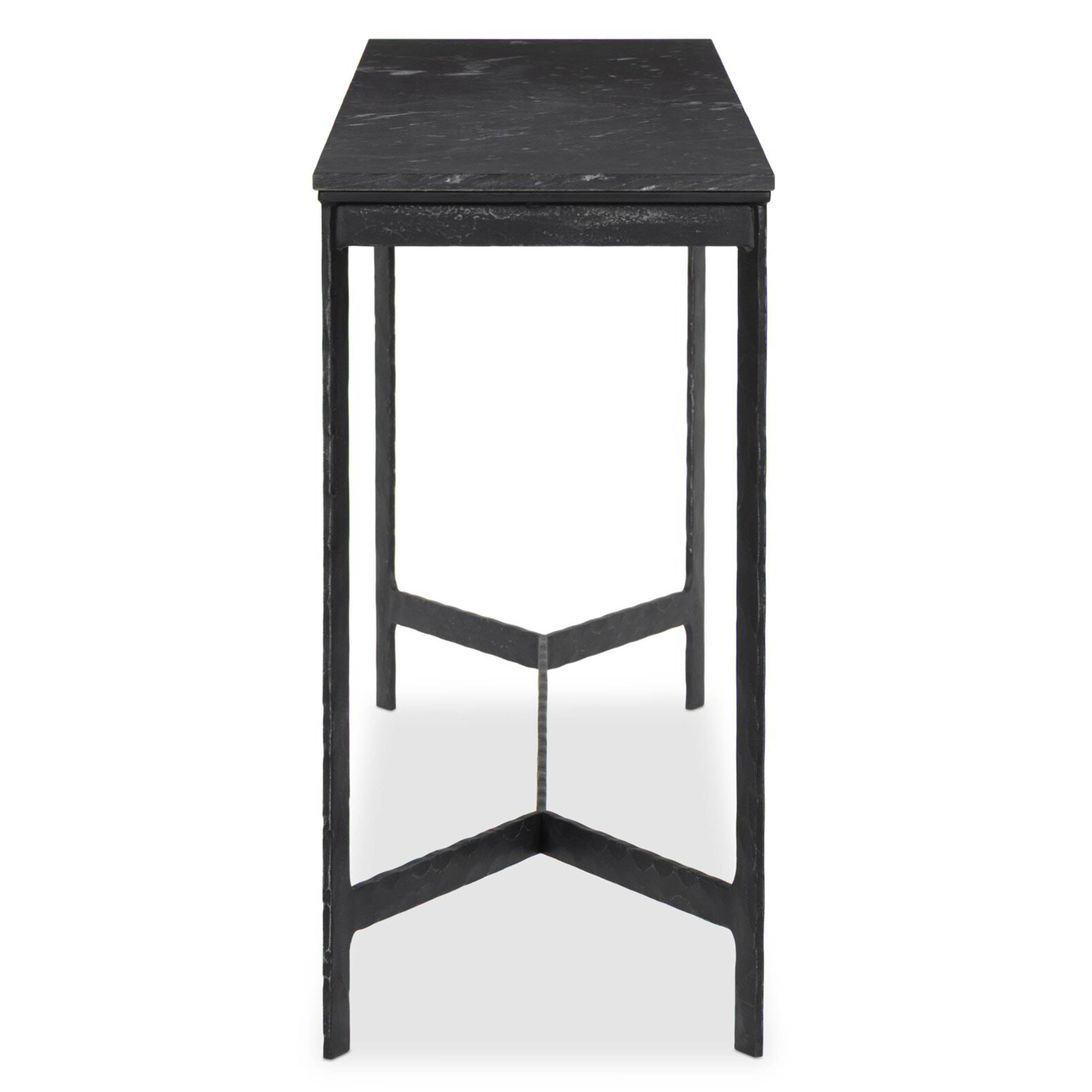 Hammered Iron Console Table, Charcoal Marble