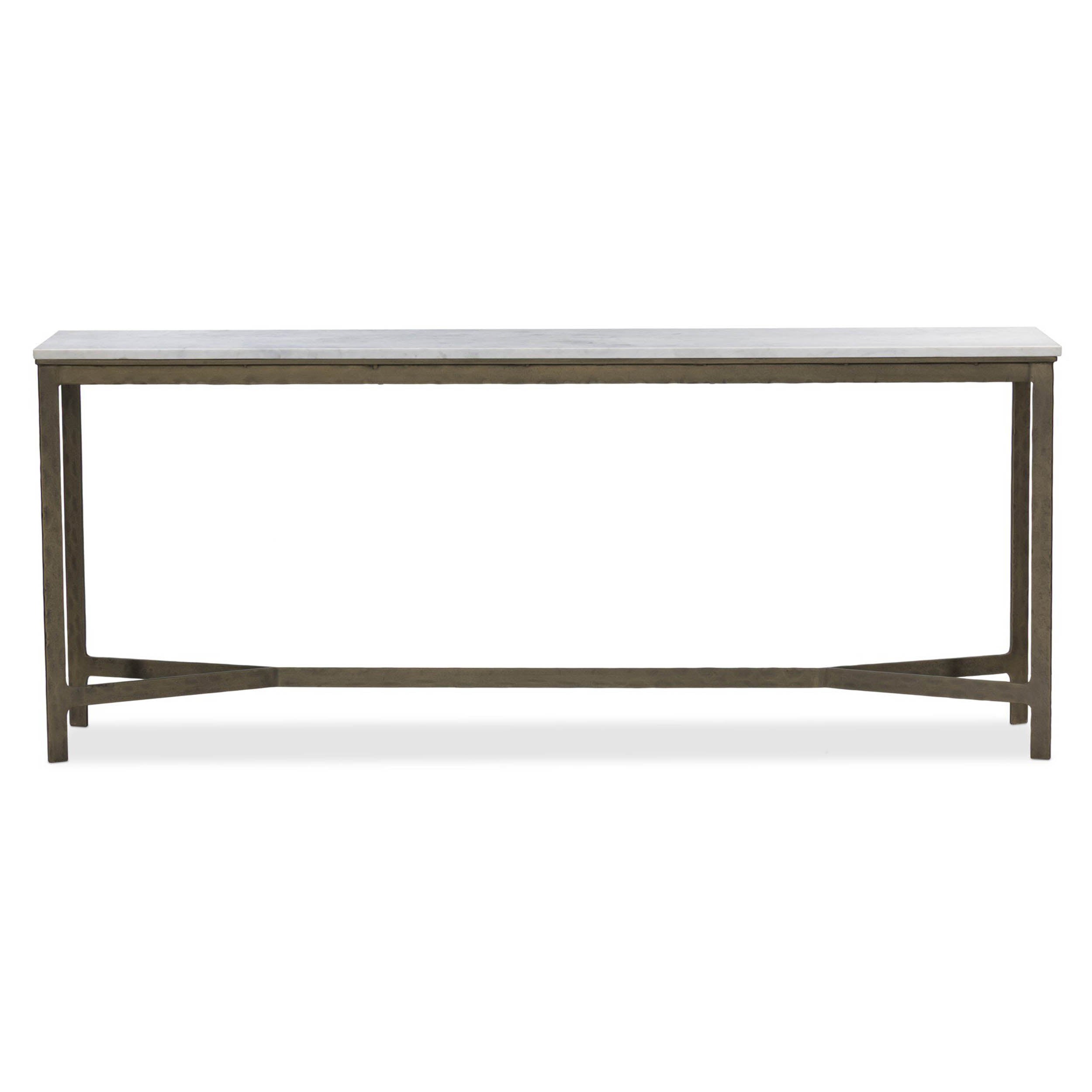 Hammered Iron Console Table, White Marble, Hammered Antique Brass