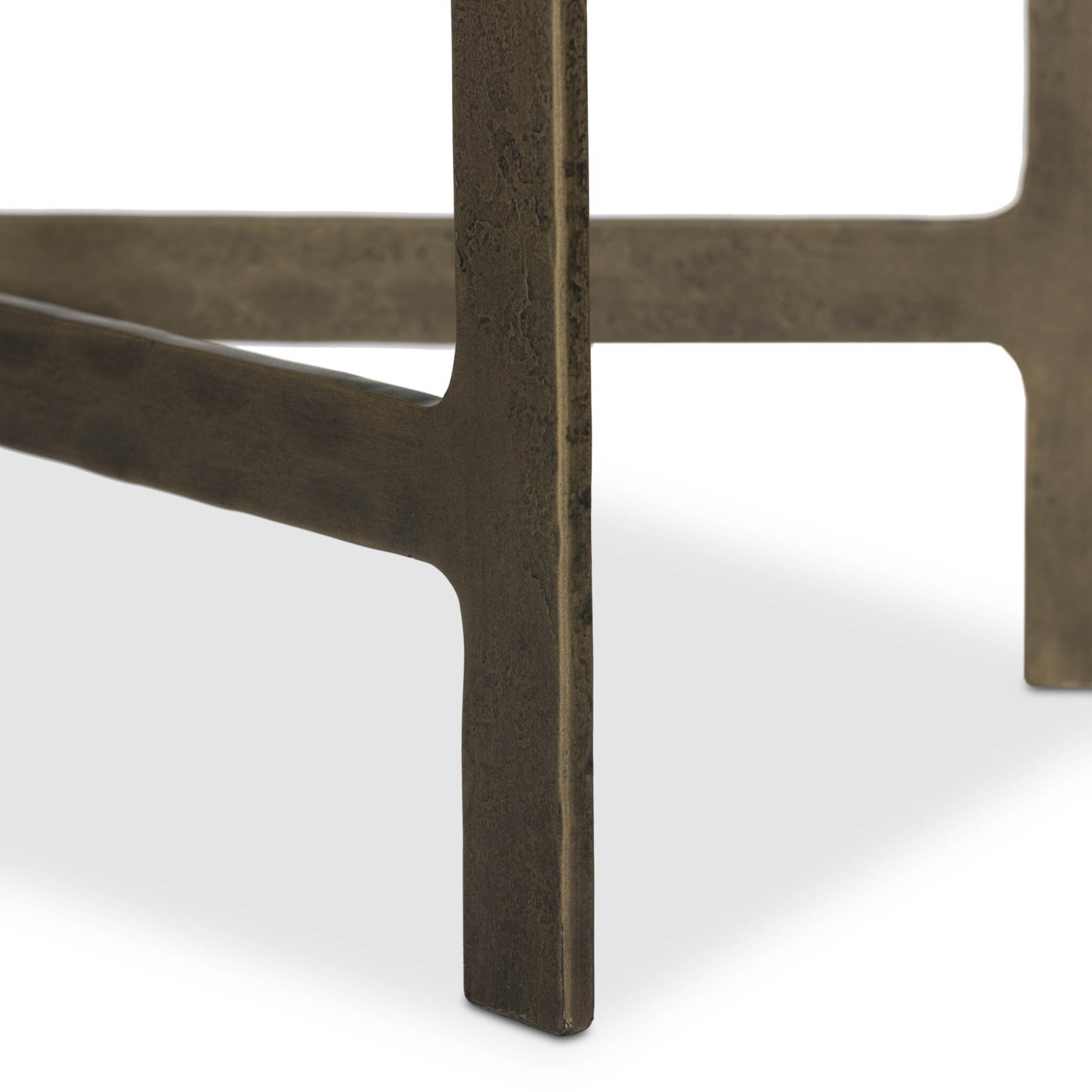 Hammered Iron Console Table, White Marble, Hammered Antique Brass