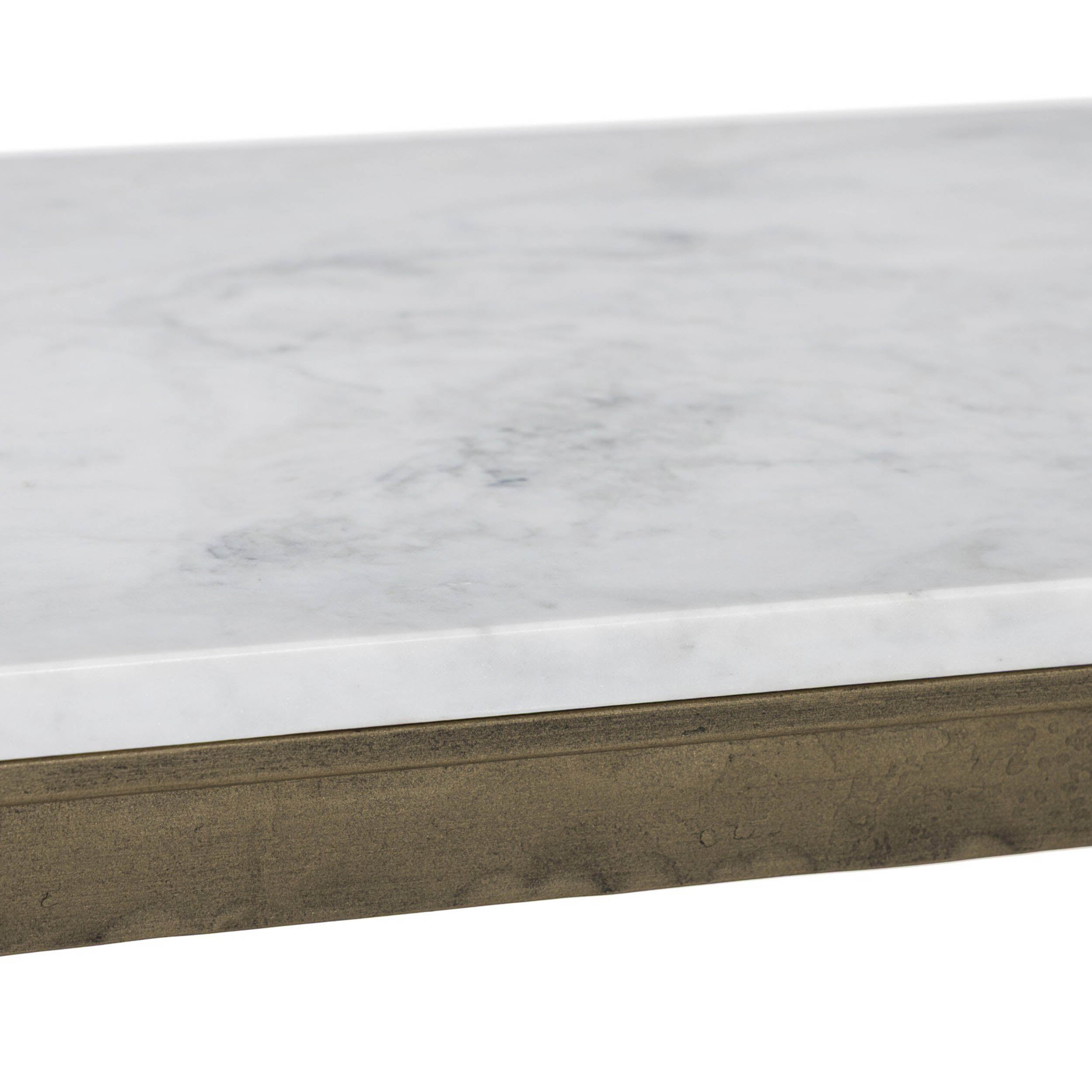 Hammered Iron Console Table, White Marble, Hammered Antique Brass