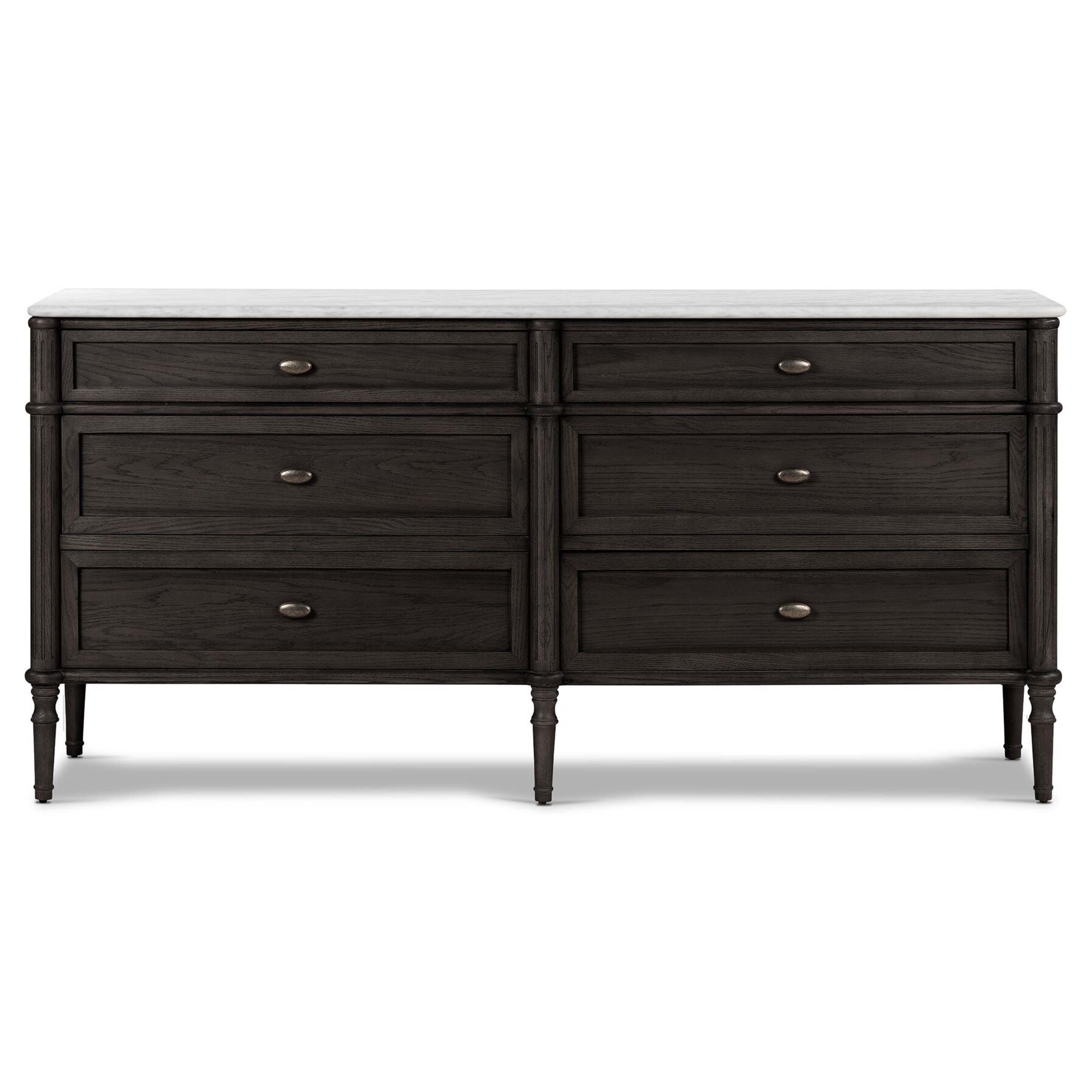Toulouse 6 Drawer Dresser, Distressed Black/Polished White