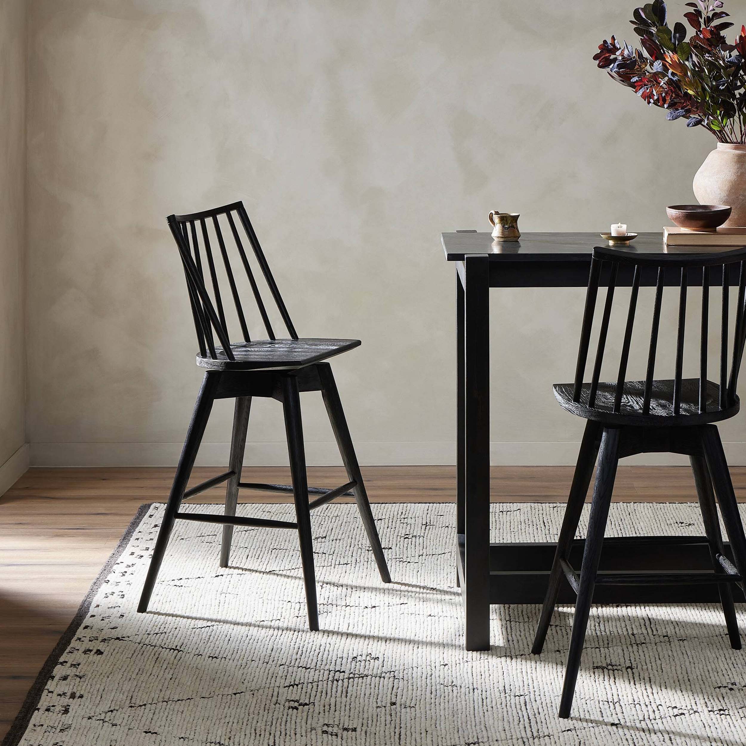 Lewis Swivel Bar + Counter Stool, Black Oak