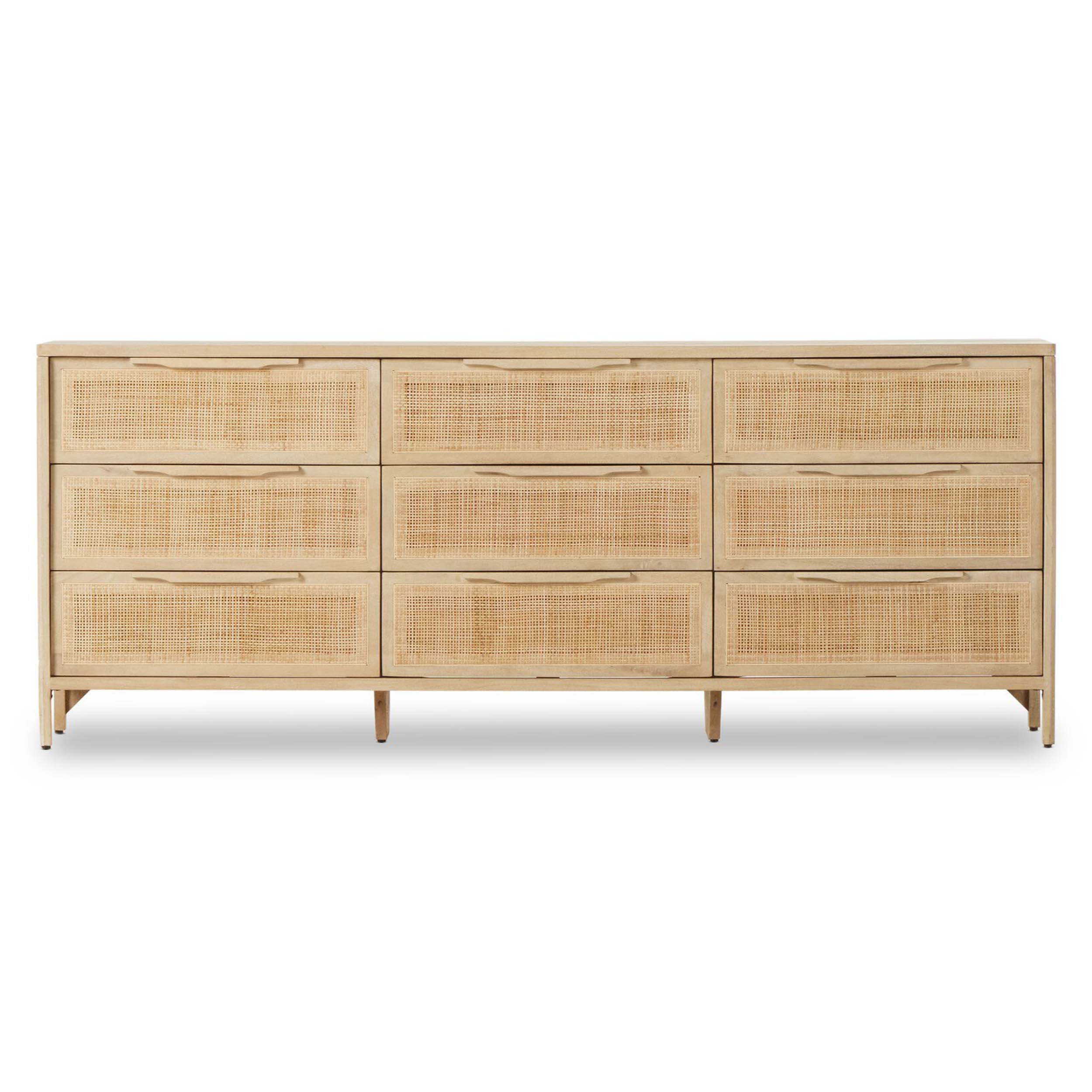 Sydney 9 Drawer Dresser, Natural Cane
