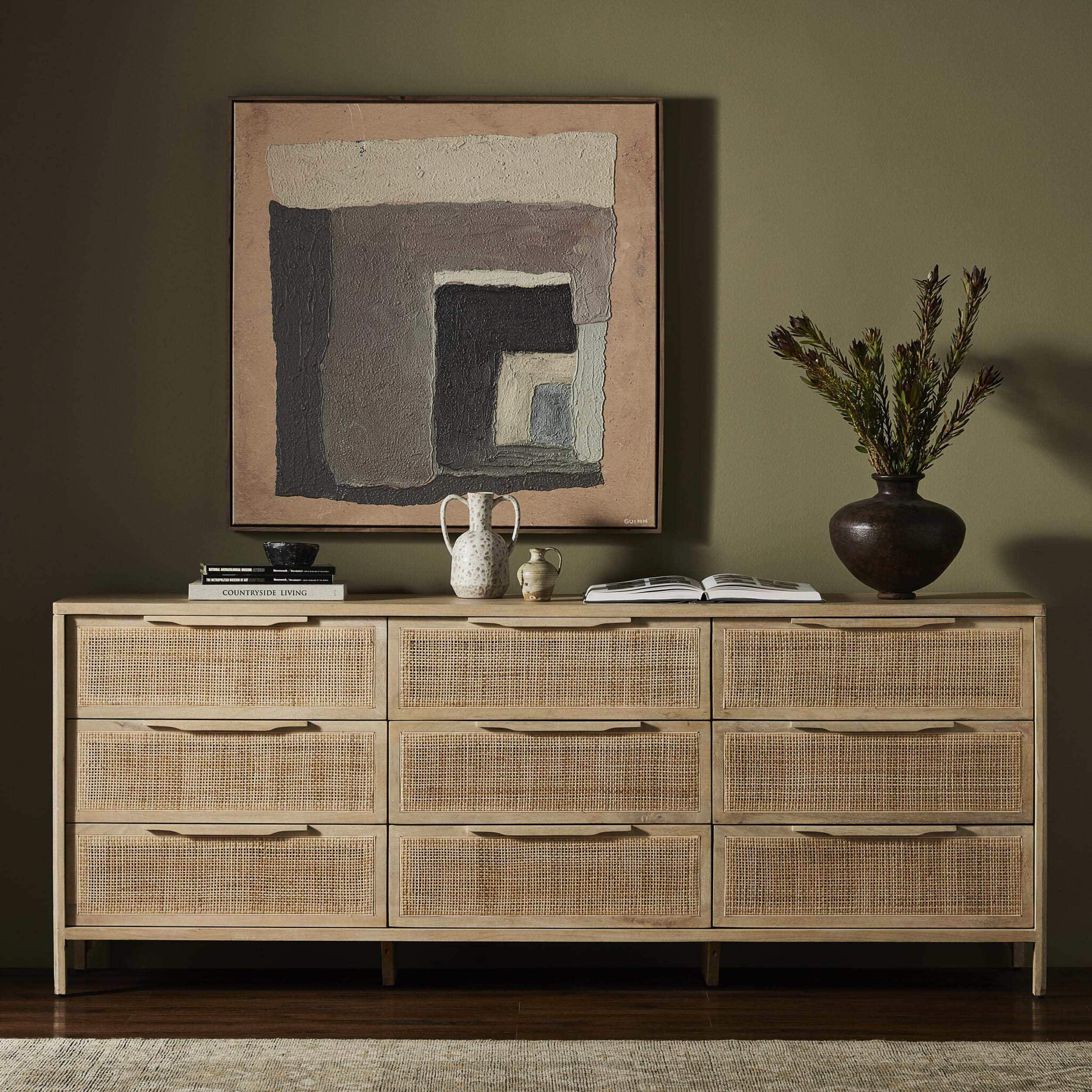 Sydney 9 Drawer Dresser, Natural Cane