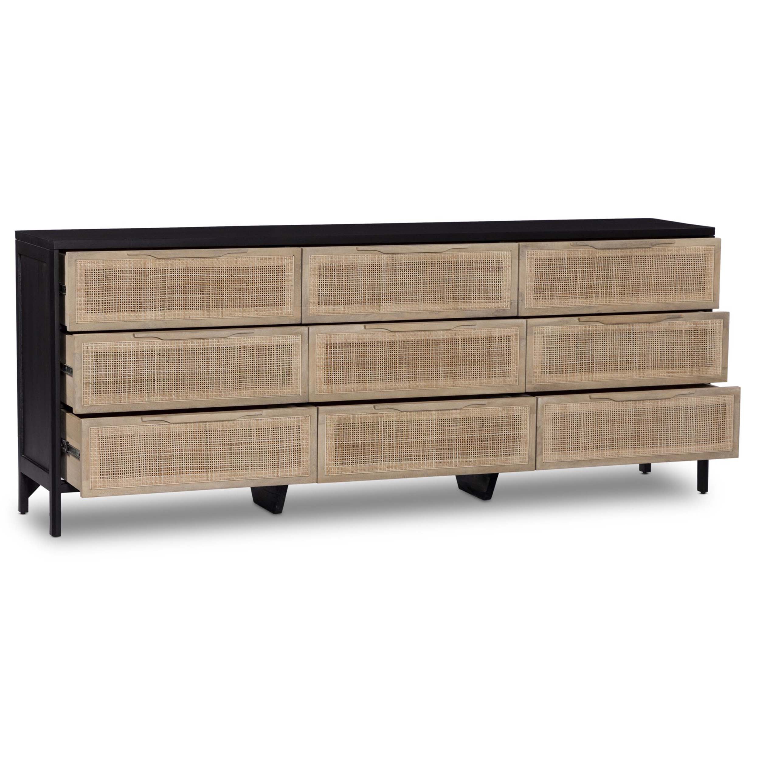 Sydney 9 Drawer Dresser, Natural Cane/Black Wash