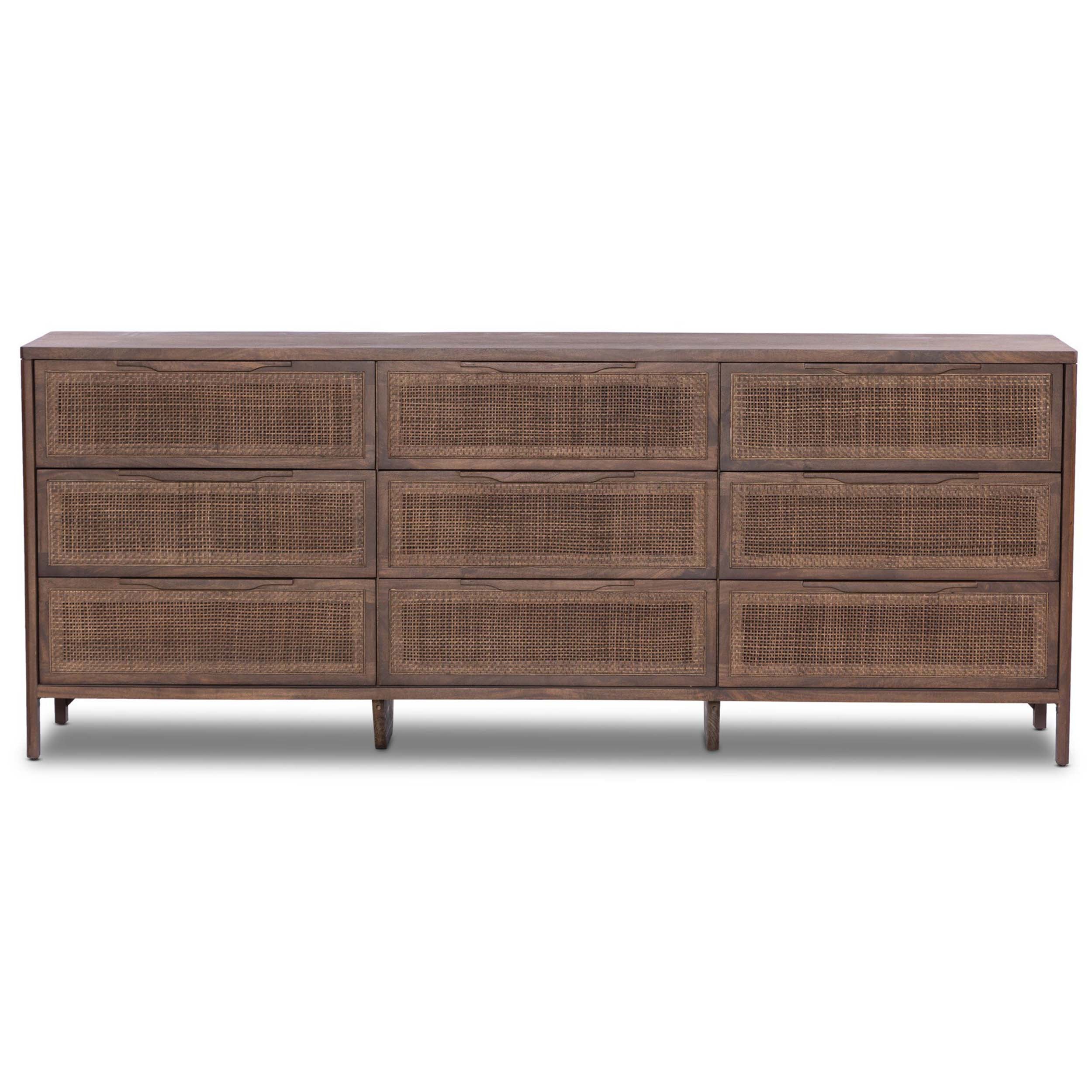 Sydney 9 Drawer Dresser, Brown Cane