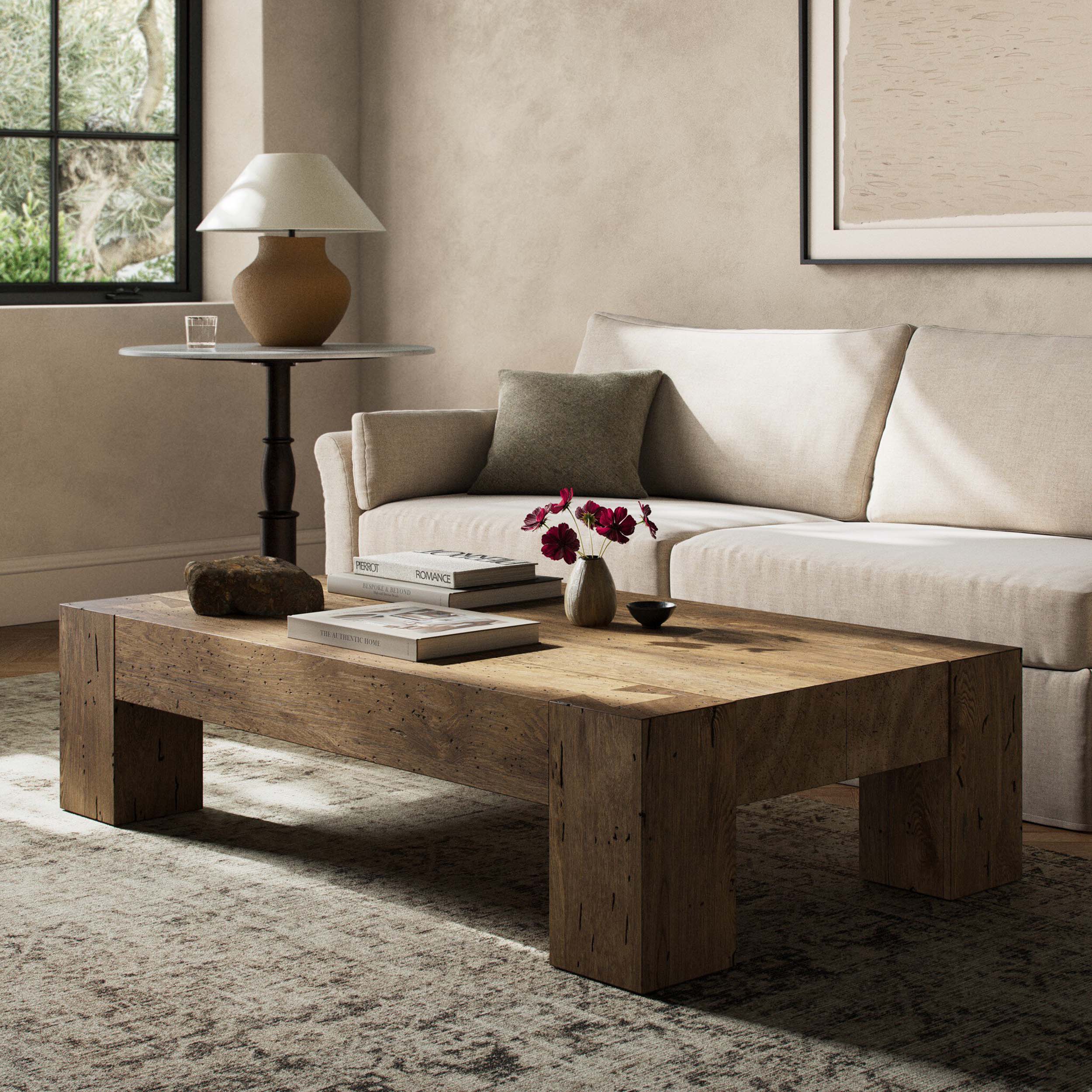 Abaso Rectangular Coffee Table, Rustic Wormwood Oak