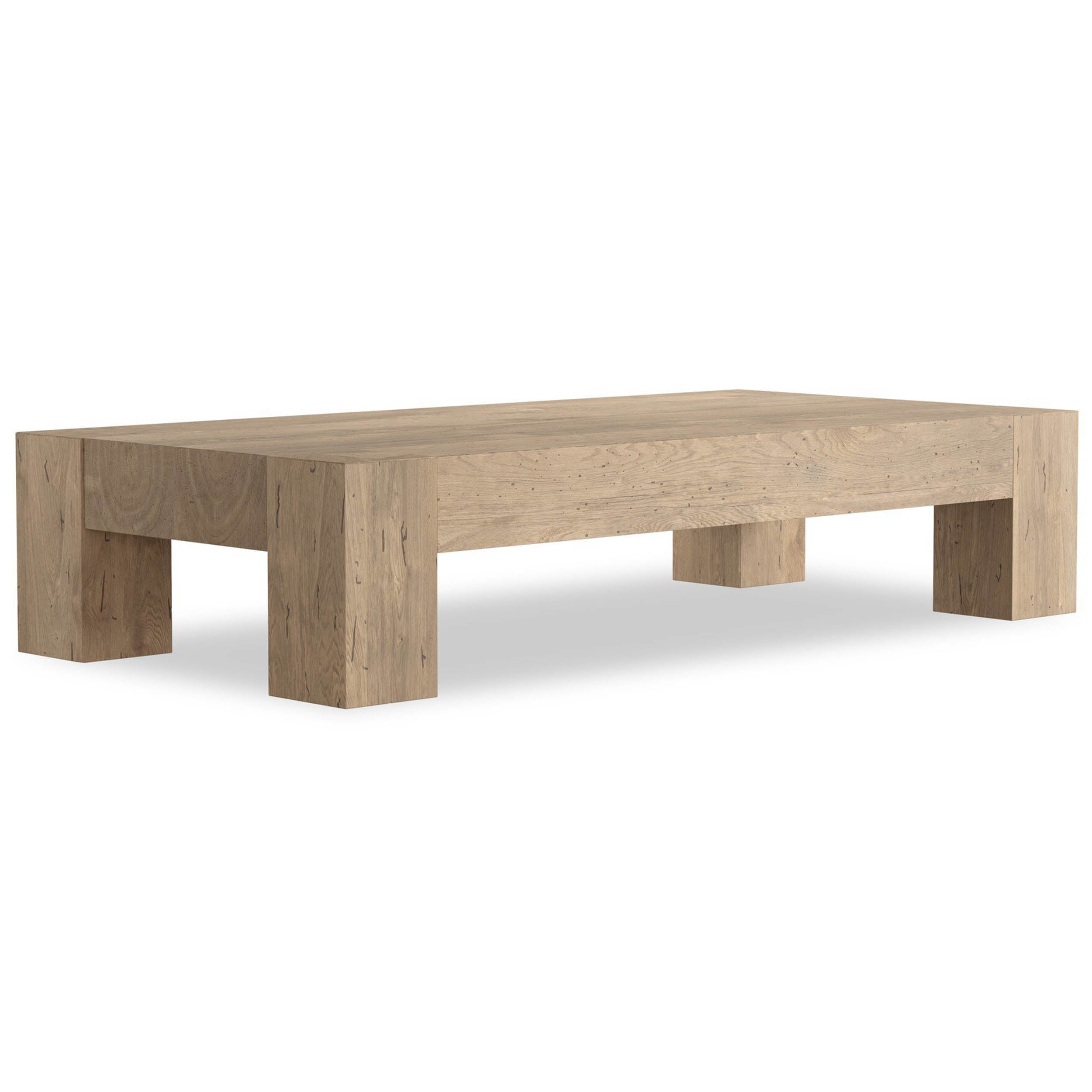 Abaso Rectangular Coffee Table, Whitewash Rustic Wormwood Oak