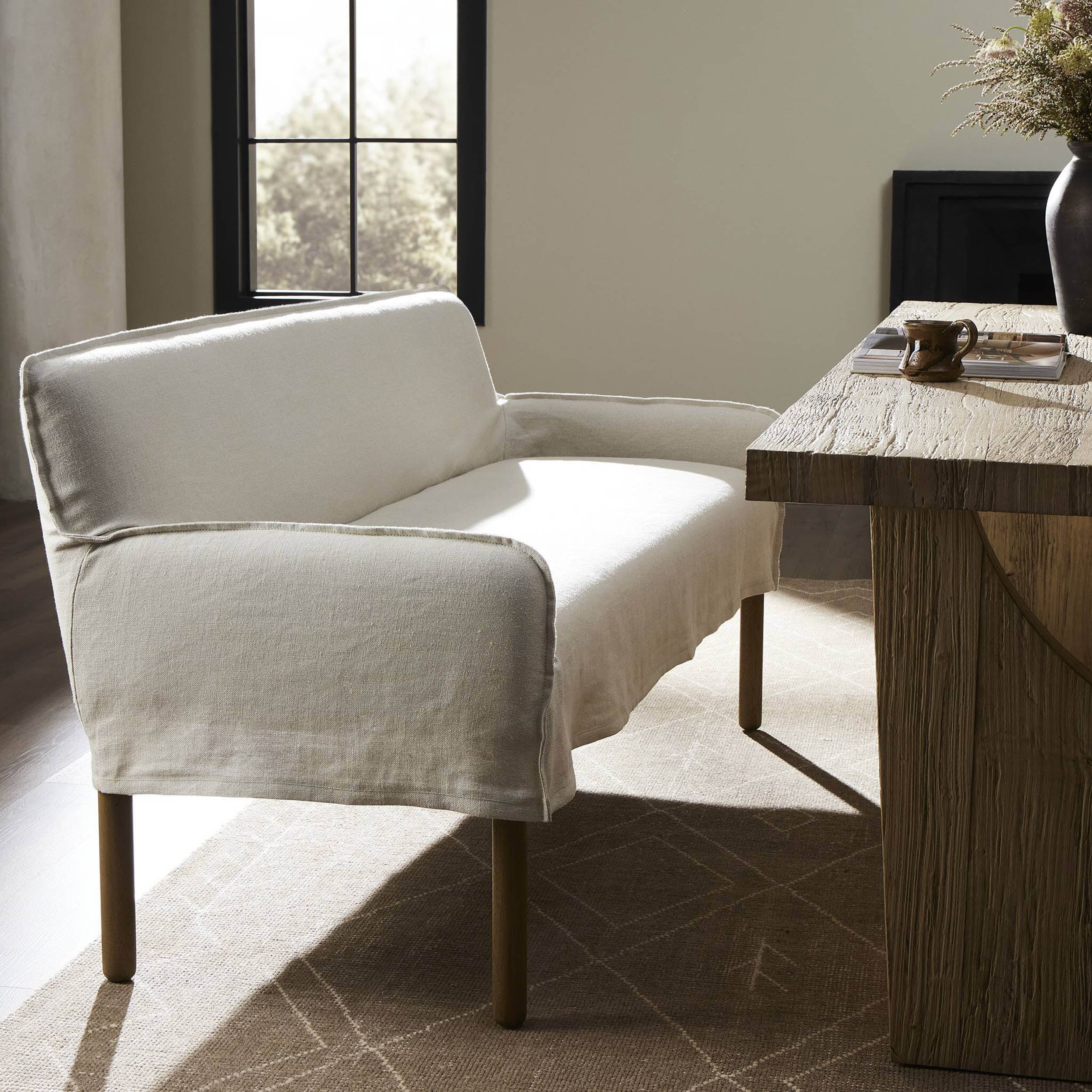 Addington Slipcover Bench, Brussels Natural