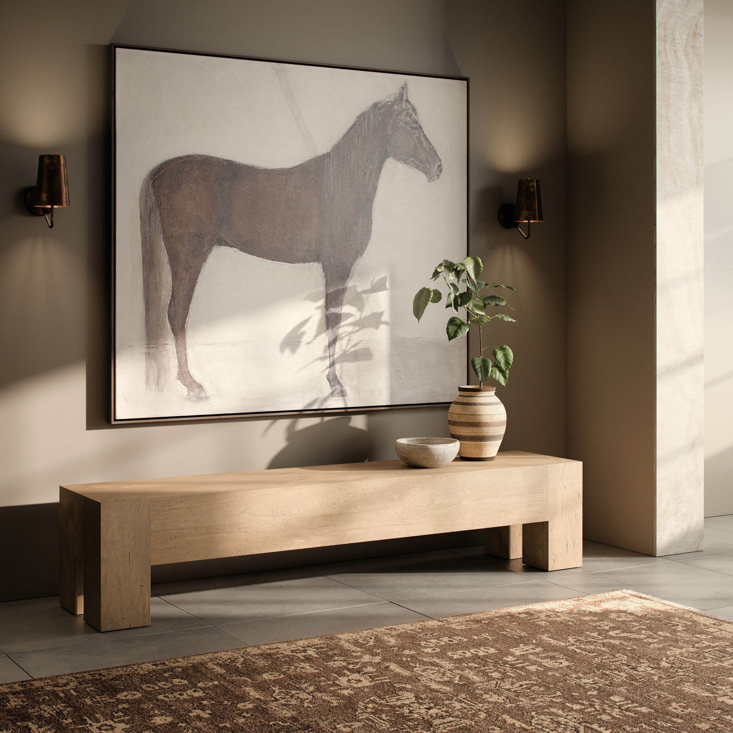 Abaso Accent Bench, Whitewash Rustic Wormwood Oak