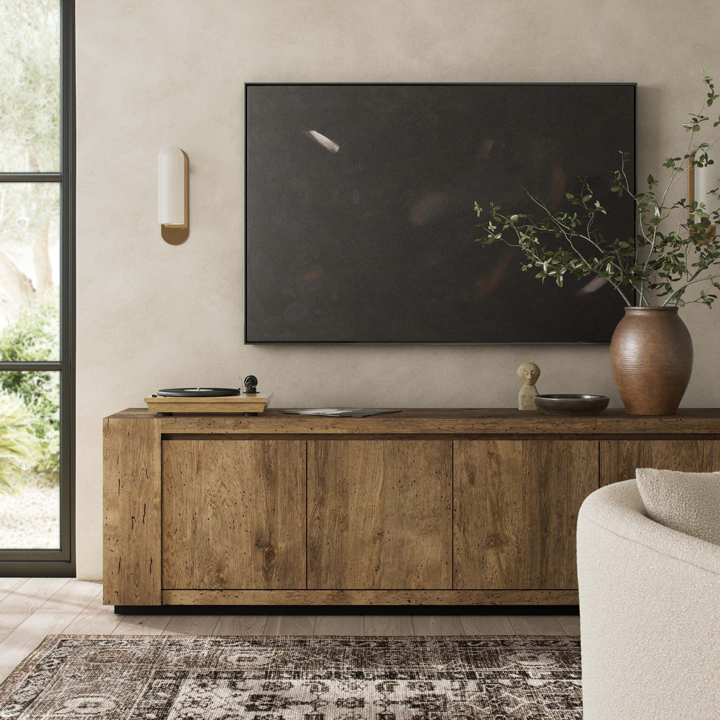 Abaso Media Console, Rustic Wormwood Oak