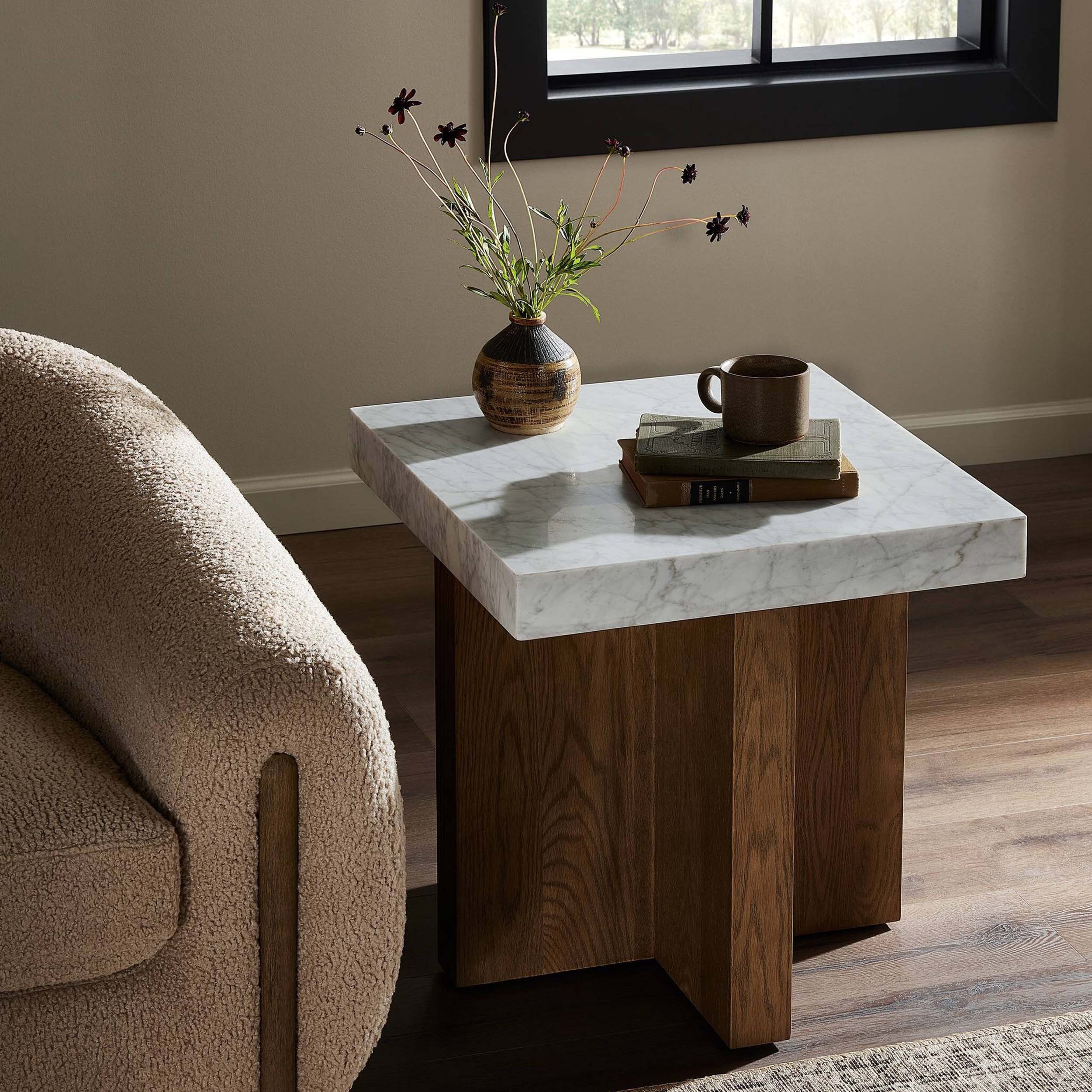 Bellamy End Table, White Carrara Marble