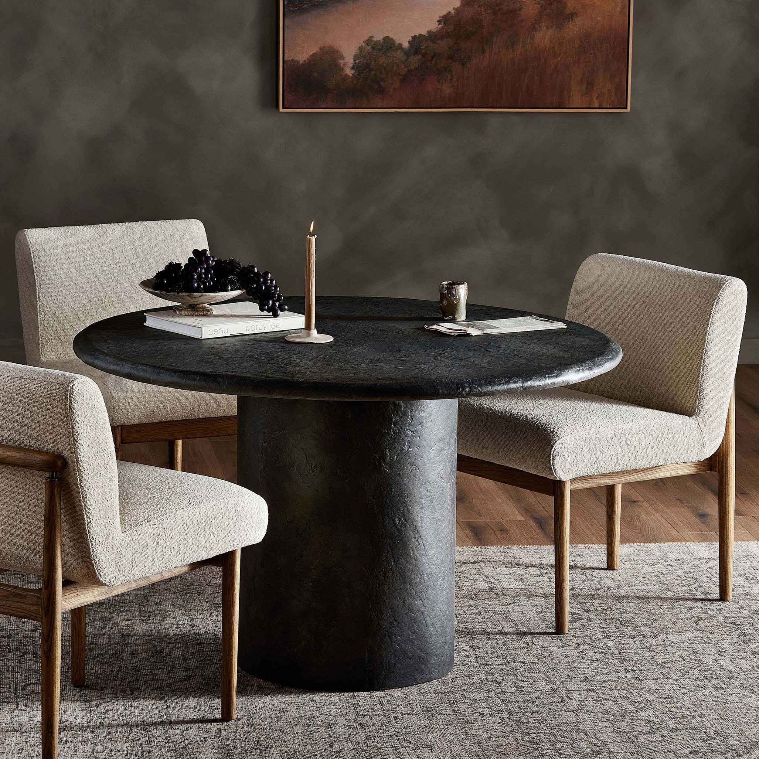 Bonnie Dining Table, Textured Black Concrete