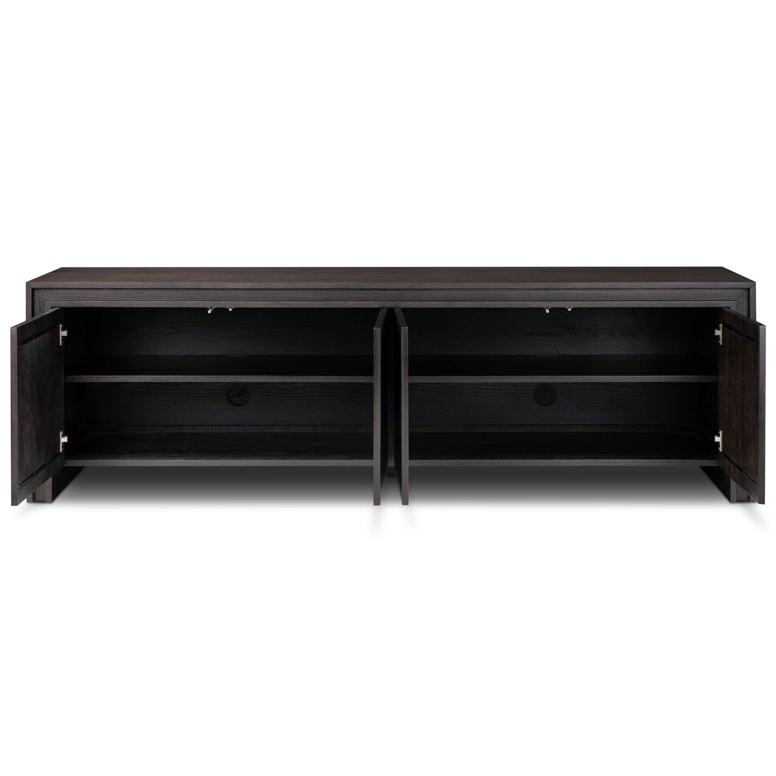 Chalmers Media Console, Smoked Black Resawn Oak