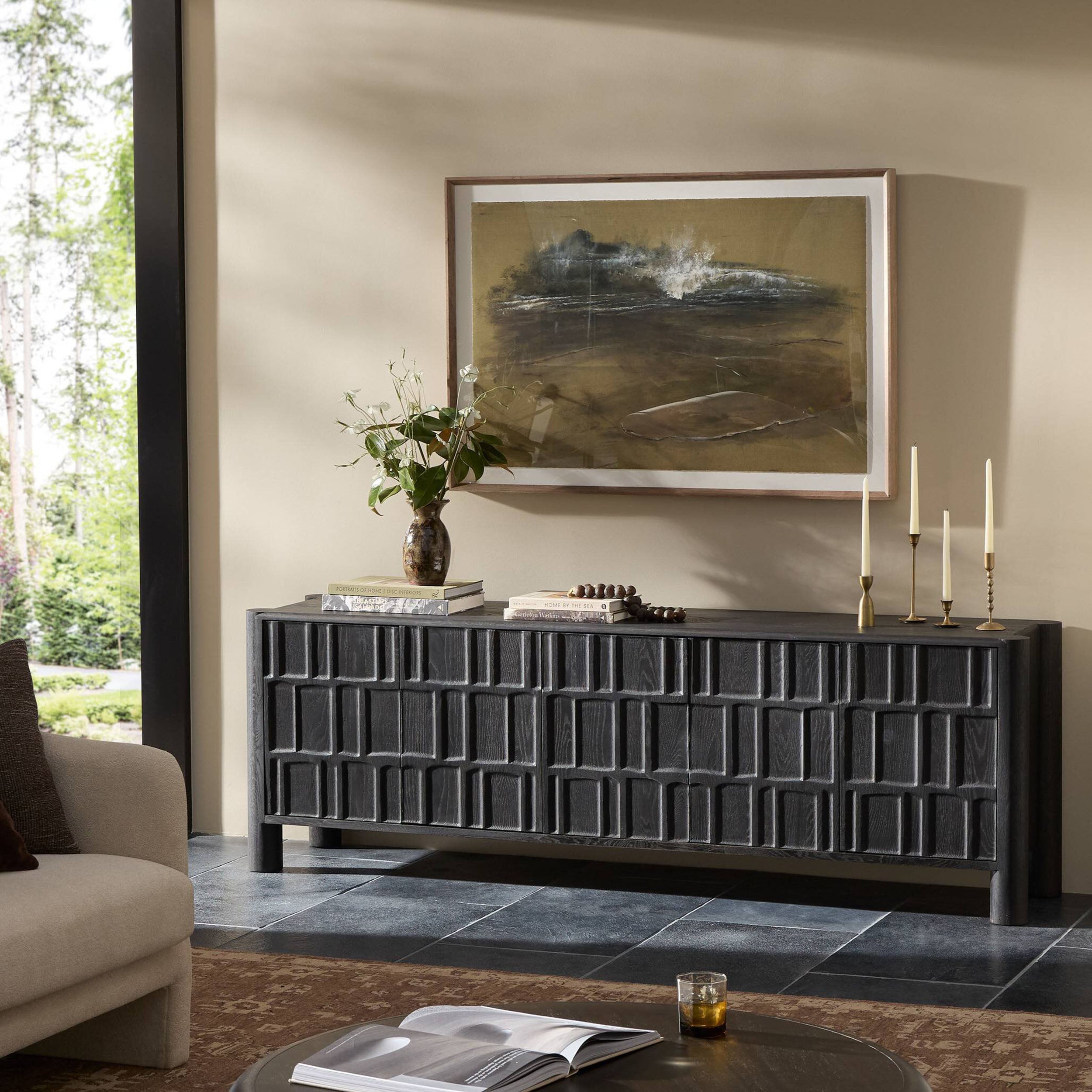 Ezri Media Console, Black Oak