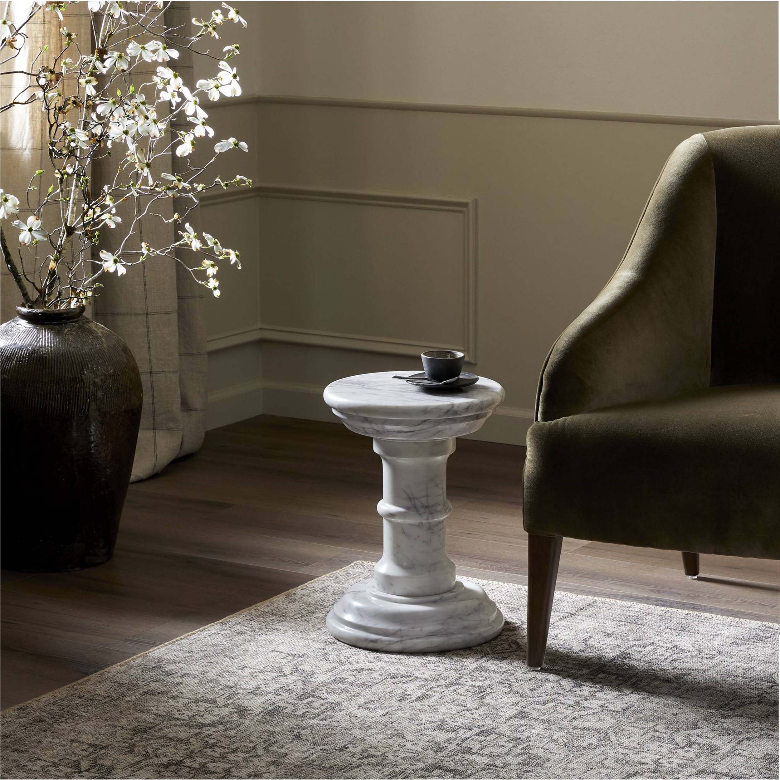Cyprus End Table, Veined White Marble Solid