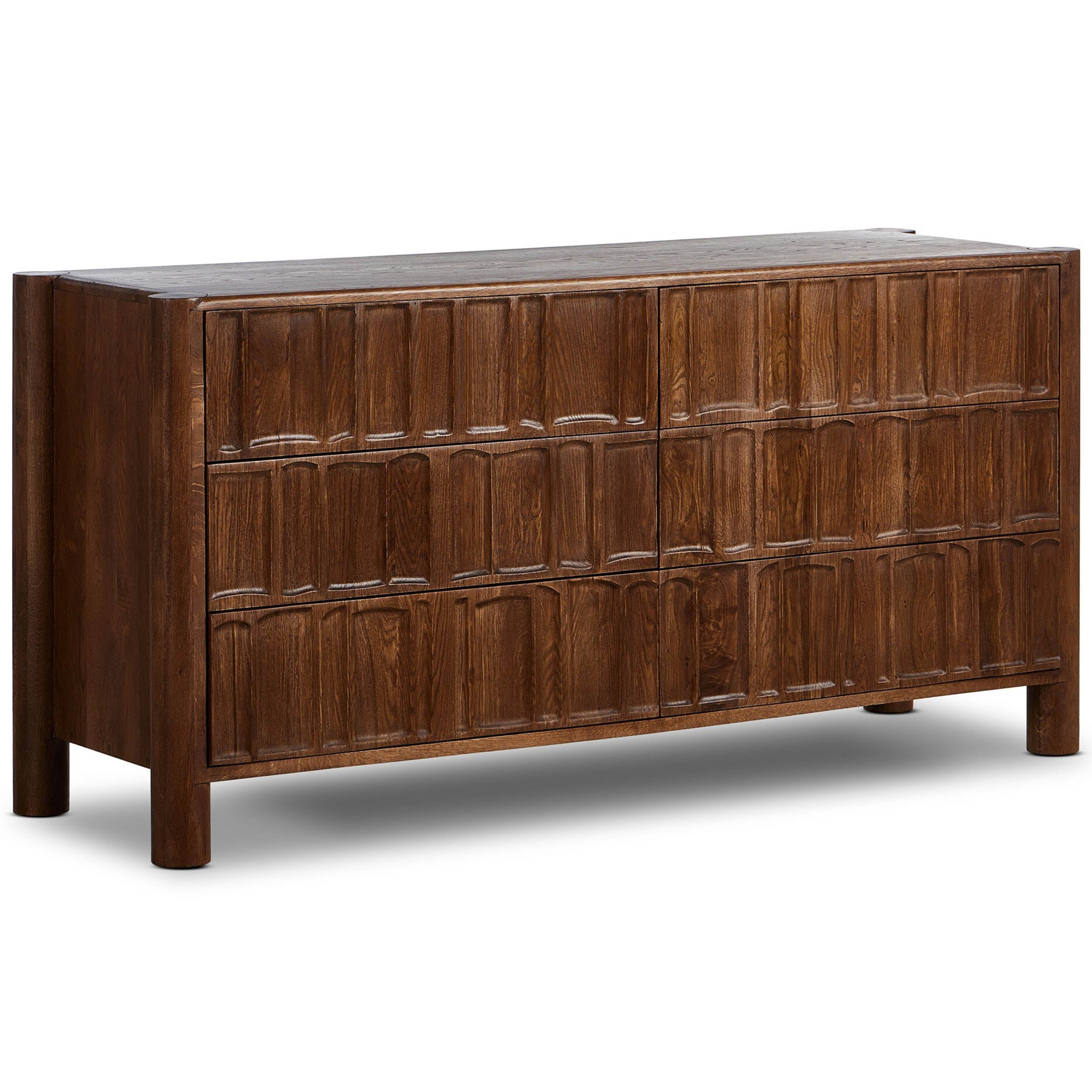 Ezri 6 Drawer Dresser, Carved Cocoa Oak