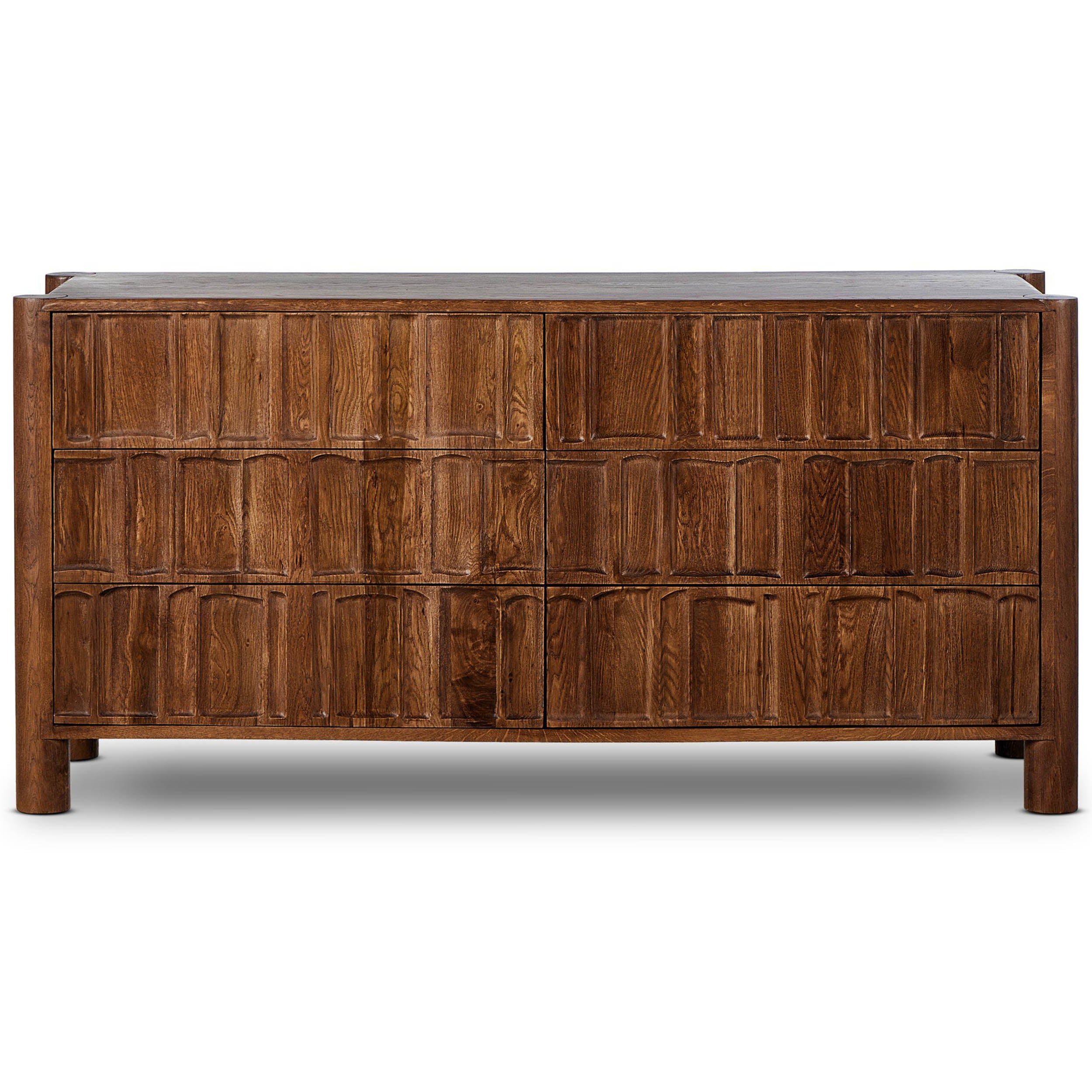 Ezri 6 Drawer Dresser, Carved Cocoa Oak