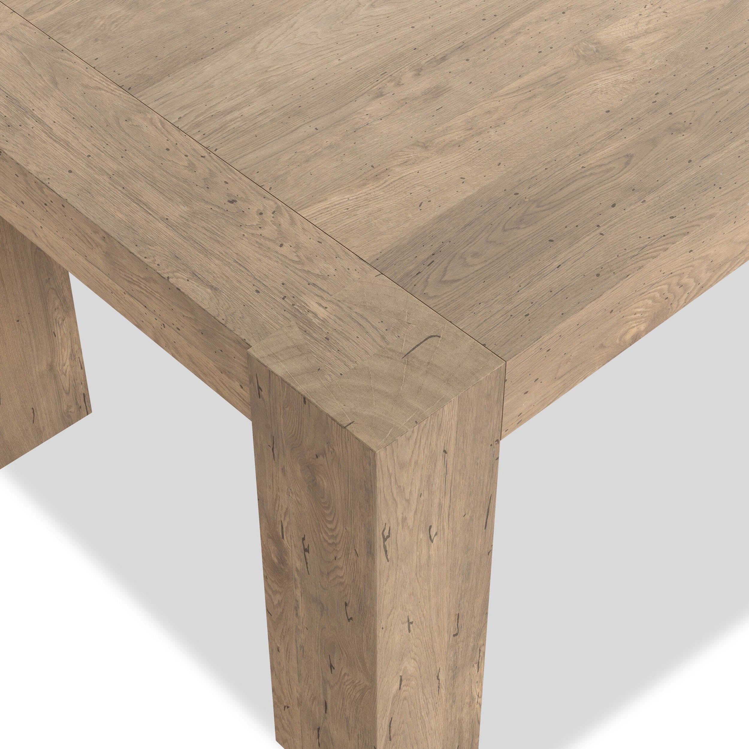 Abaso Dining Table, Whitewash Rustic Wormwood Oak