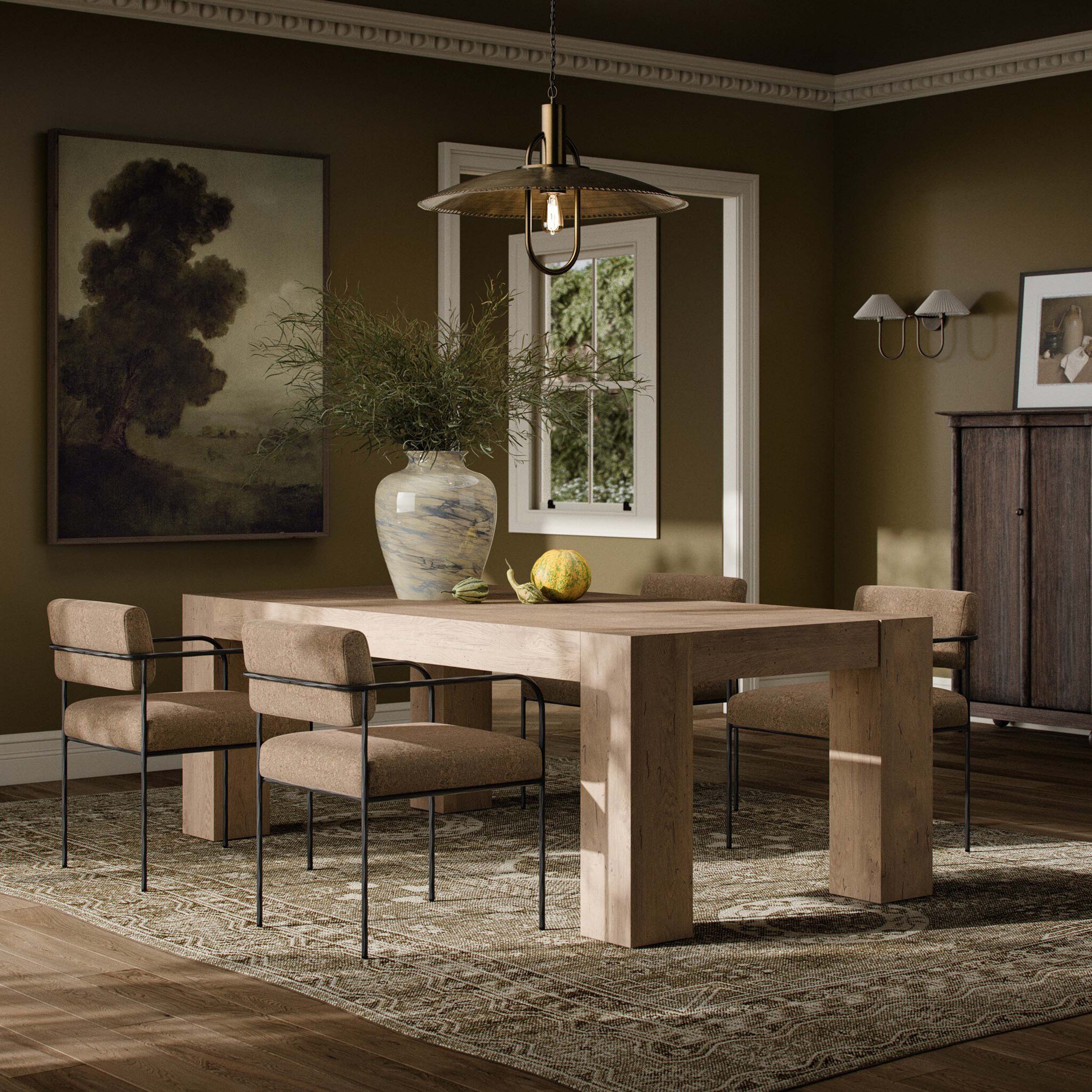 Abaso Dining Table, Whitewash Rustic Wormwood Oak