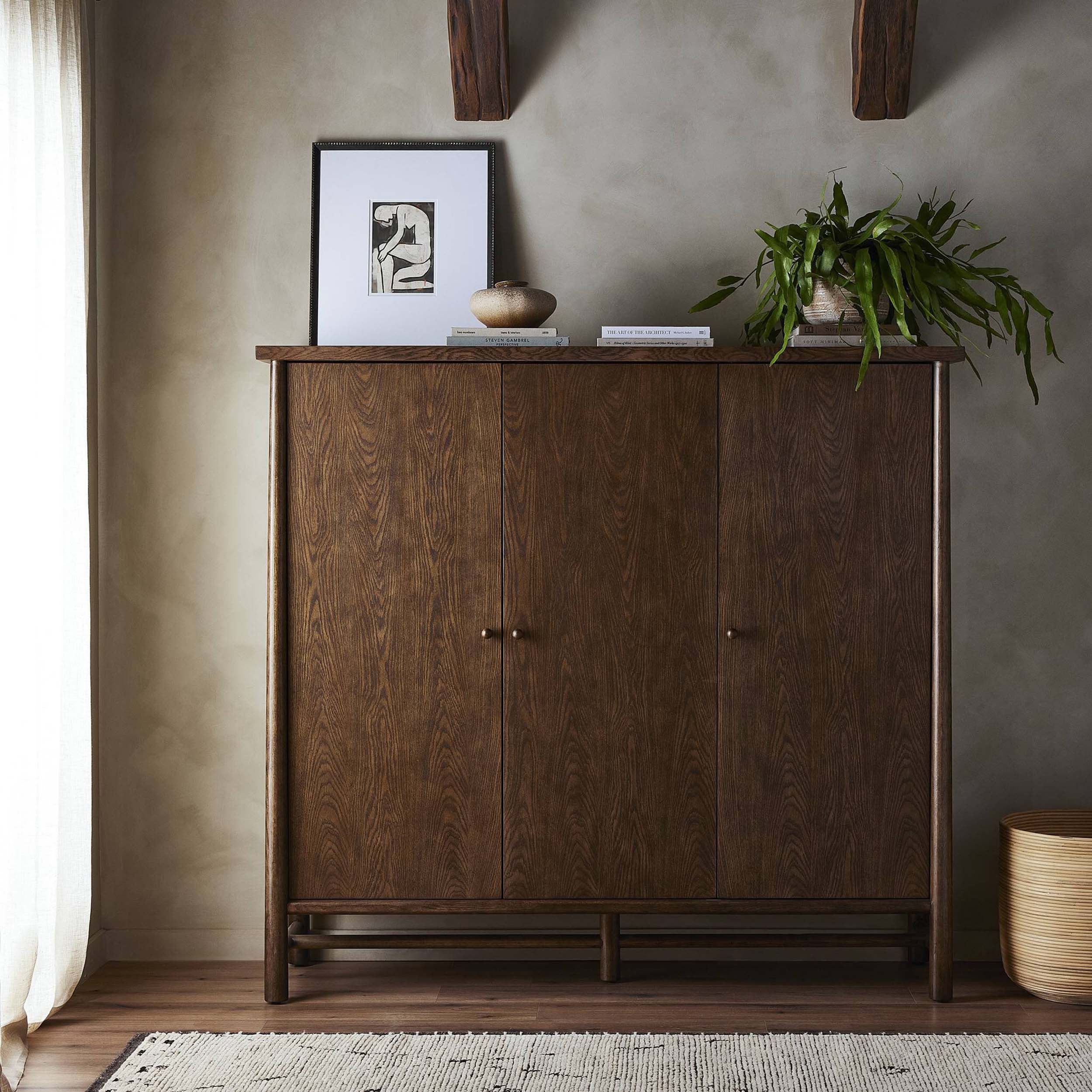 Renaud 3-Door Cabinet, Dark Toasted Oak Veneer