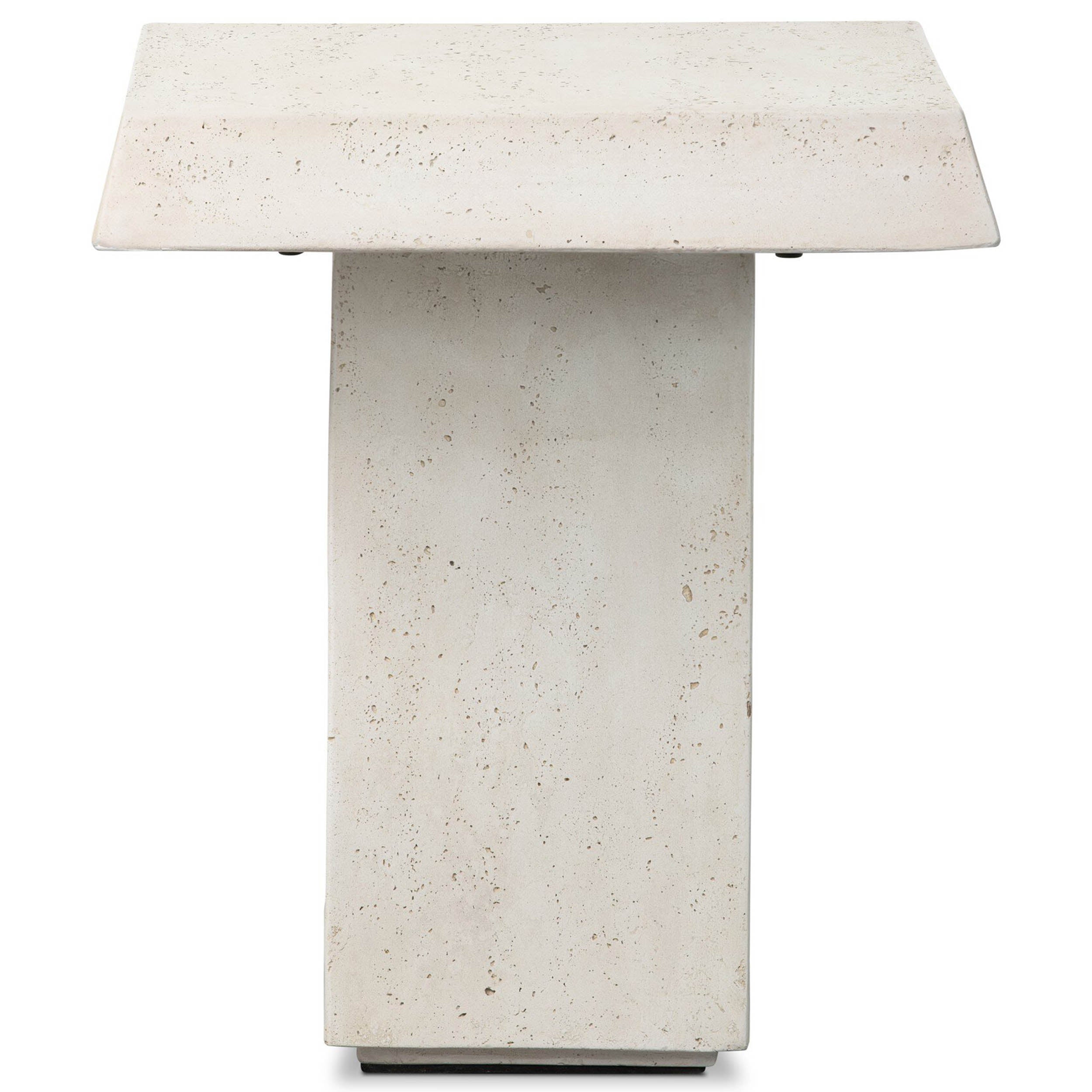 Avila Outdoor End Table, Aged White Concrete