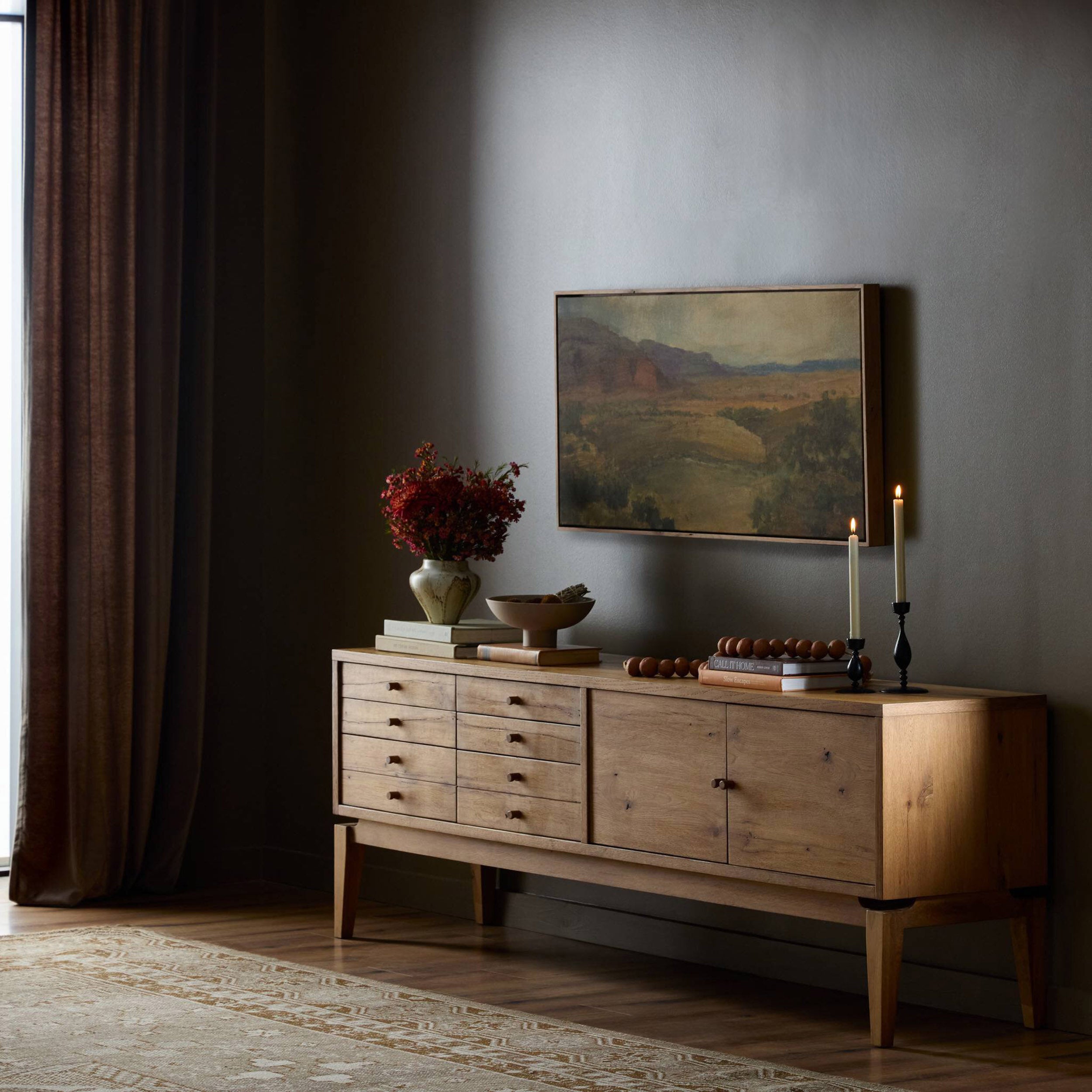 Bergstrom Media Console, Warm Natural Oak Veneer