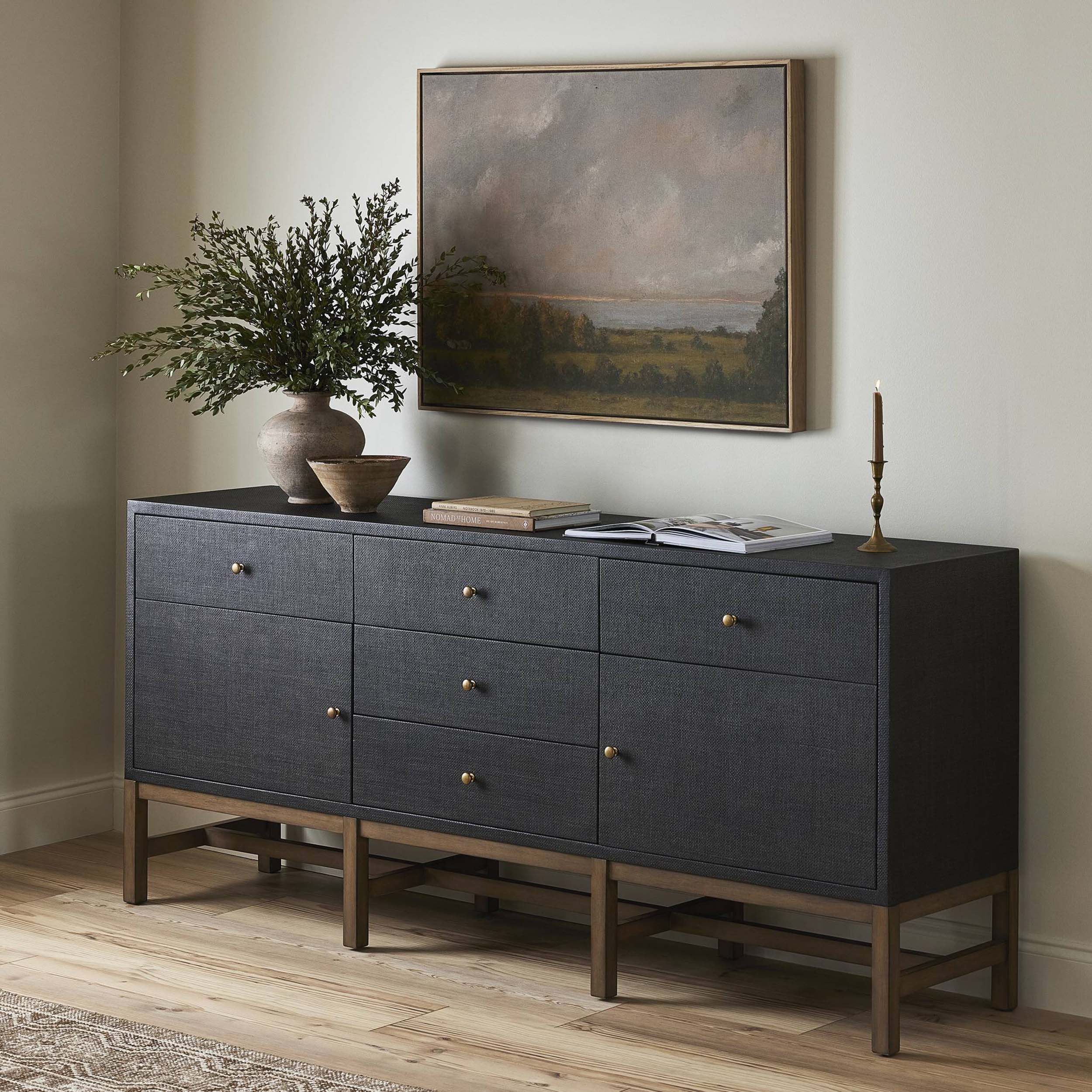 Fiona Sideboard, Russet Mahogany, Black Raffia