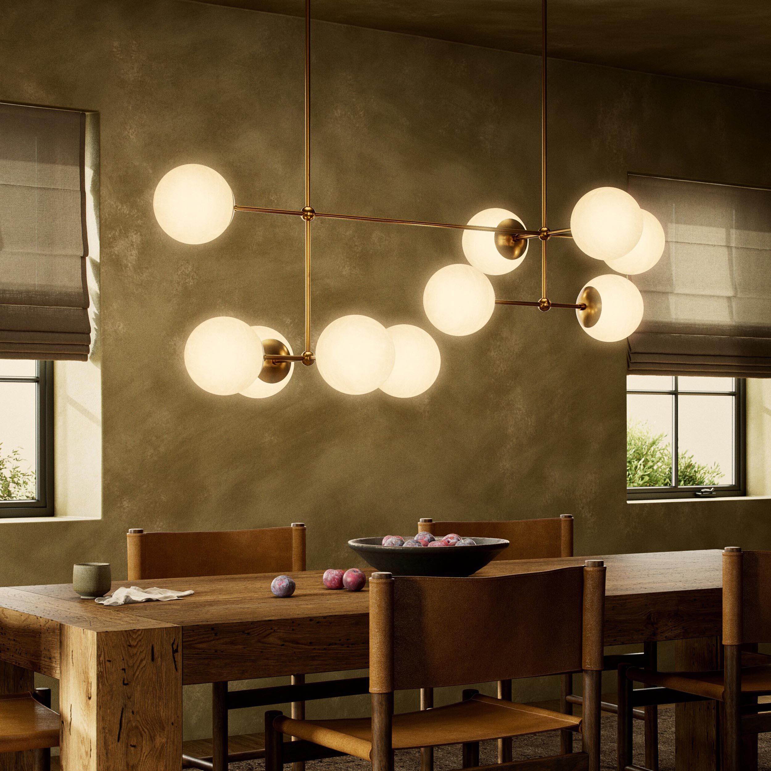 Armstrong Linear Chandelier, Burnished Brass, Opal Matte Glass
