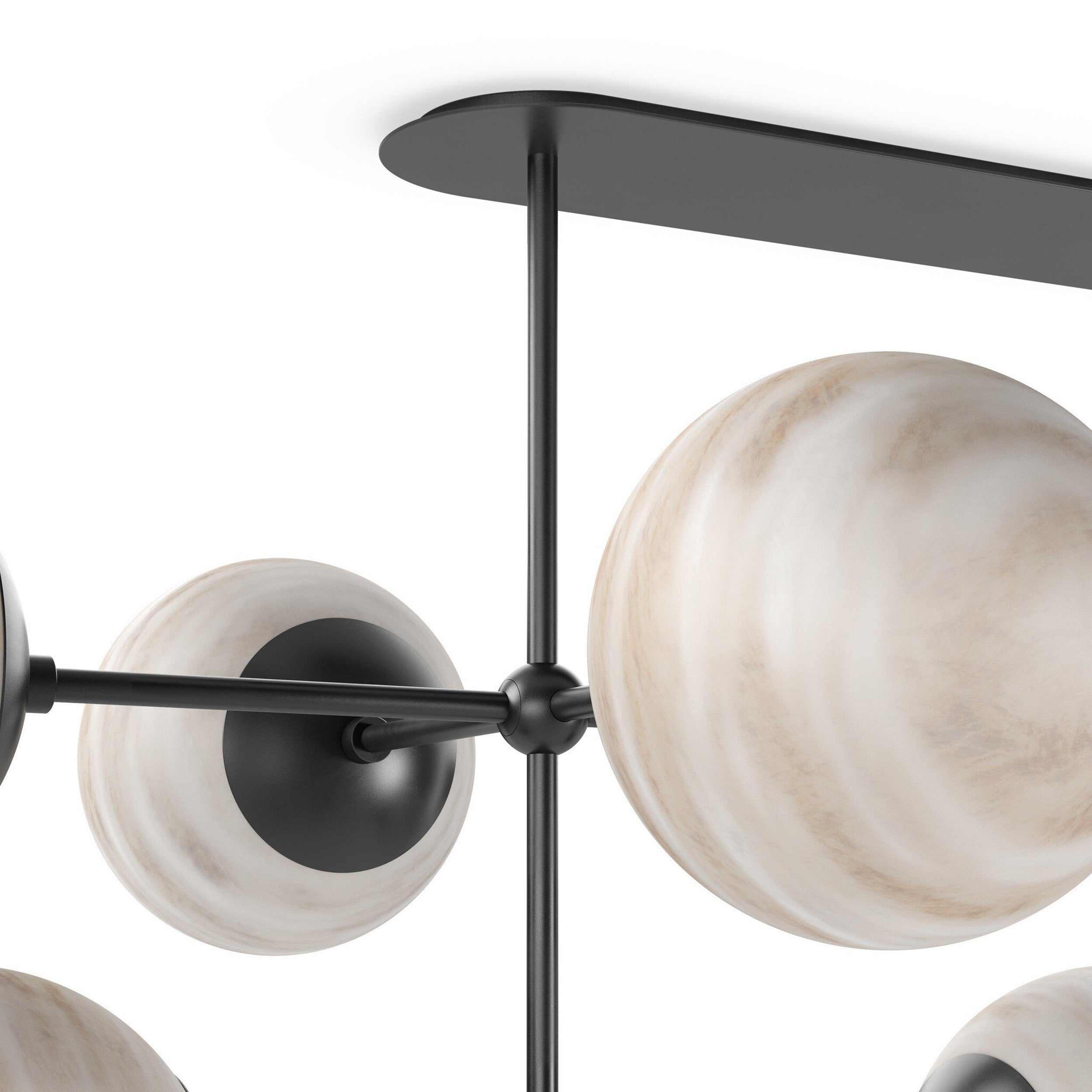 Armstrong Linear Chandelier, Black Gunmetal, Marbled Matte Glass