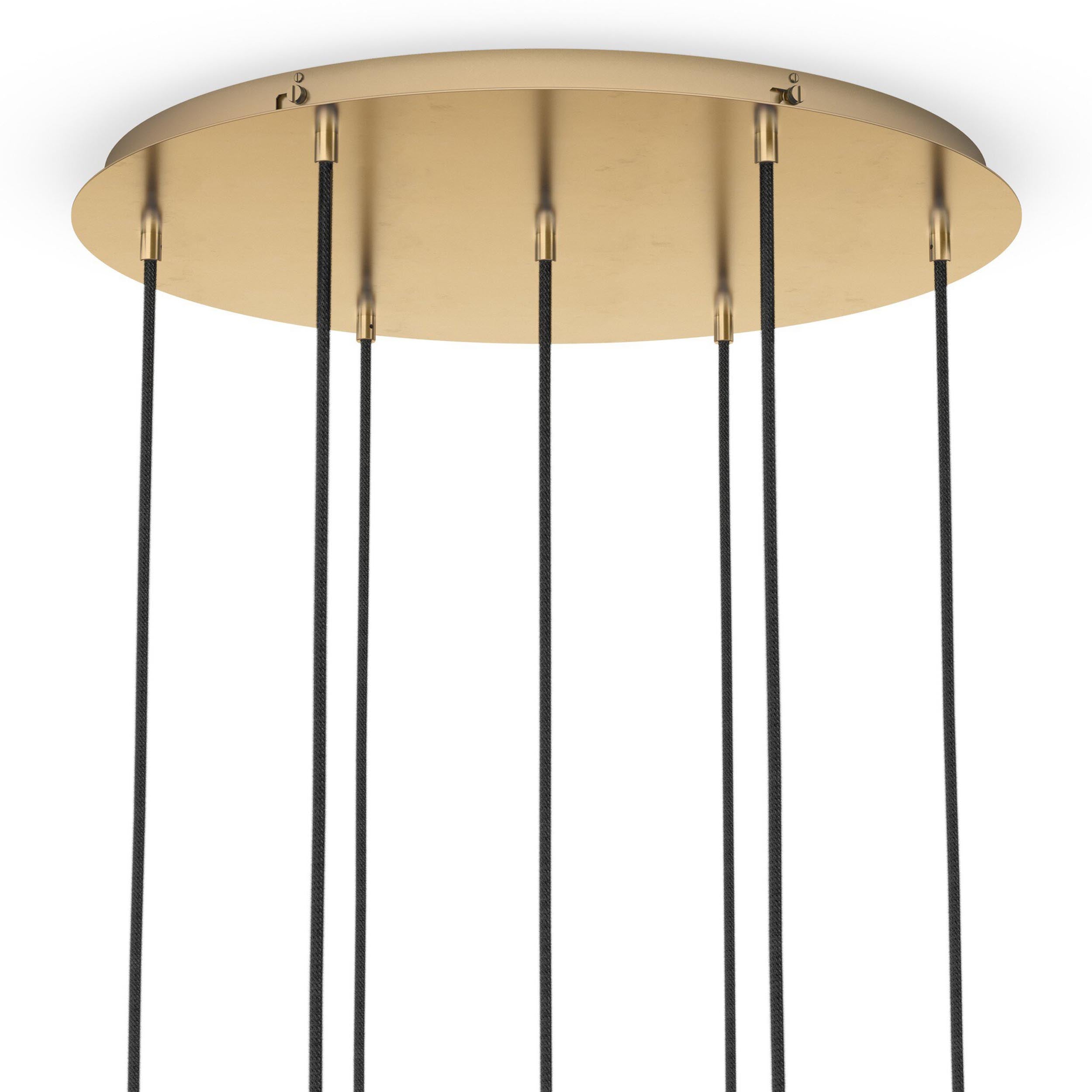 Cluster 7 Mix Chandelier, Clear Glass, Burnished Brass