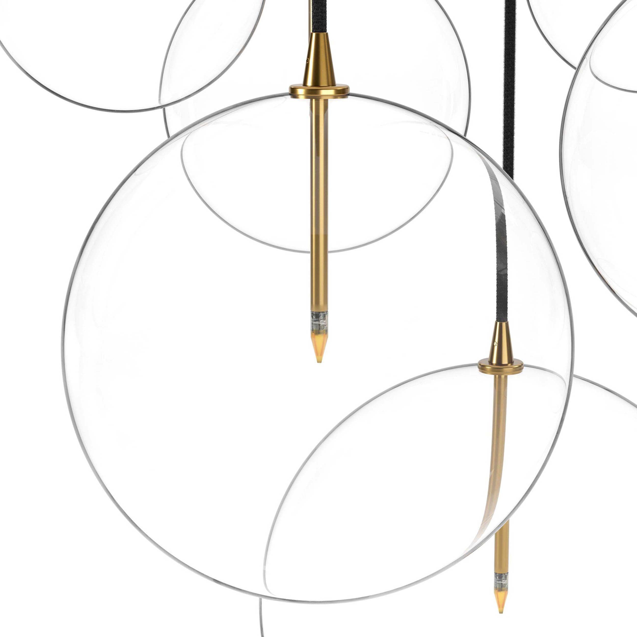 Cluster 7 Mix Chandelier, Clear Glass, Burnished Brass