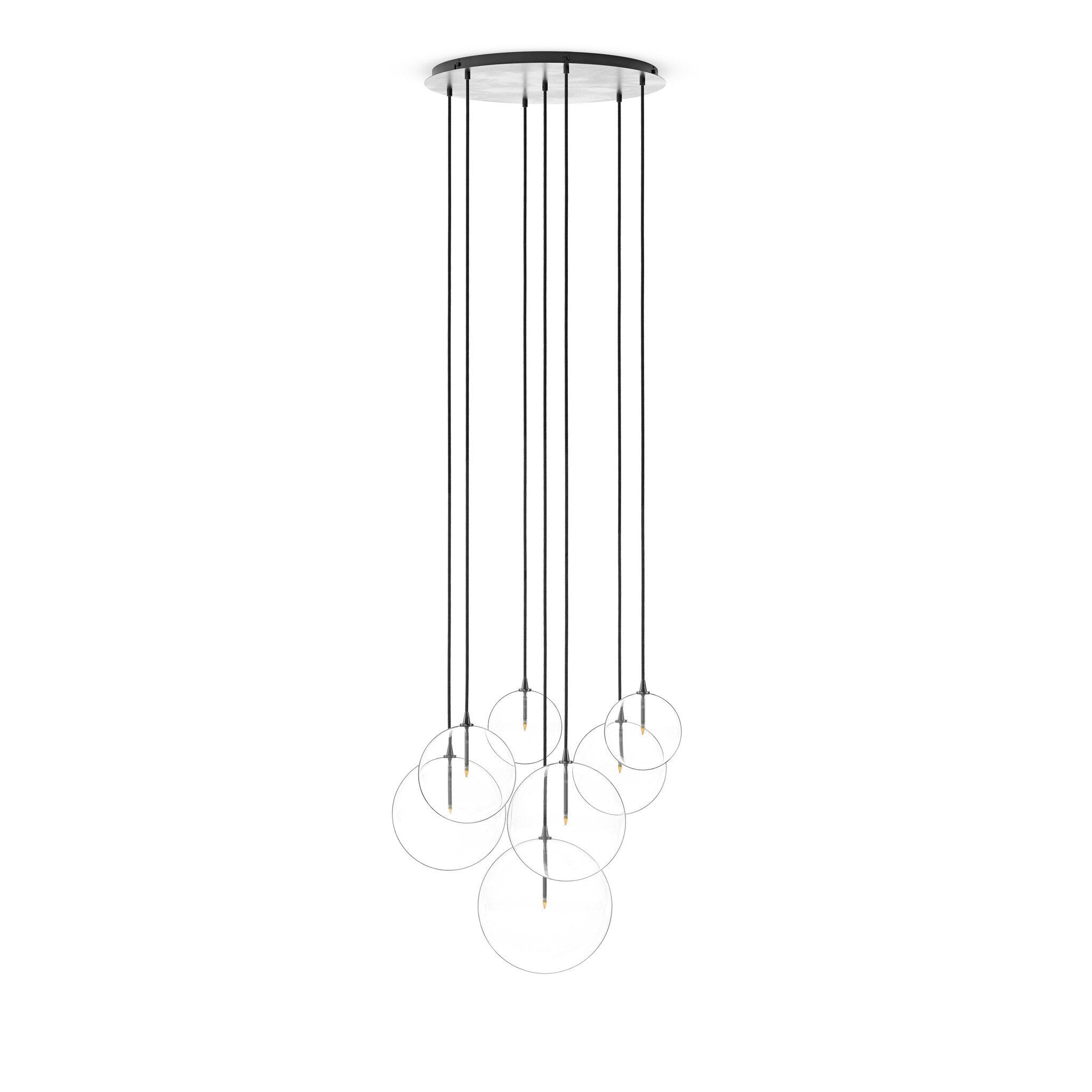 Cluster 7 Mix Chandelier, Clear Glass, Black Gunmetal
