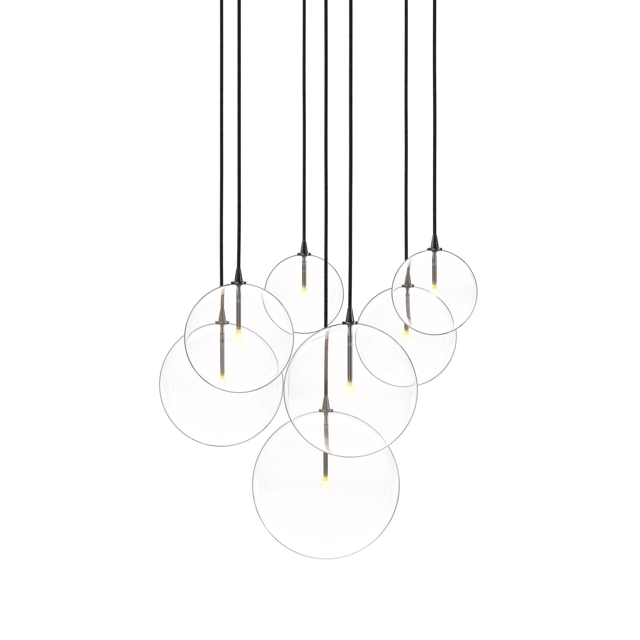 Cluster 7 Mix Chandelier, Clear Glass, Black Gunmetal