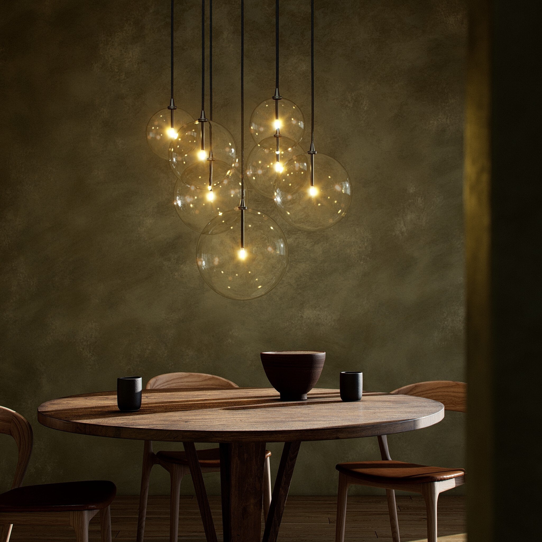 Cluster 7 Mix Chandelier, Clear Glass, Black Gunmetal