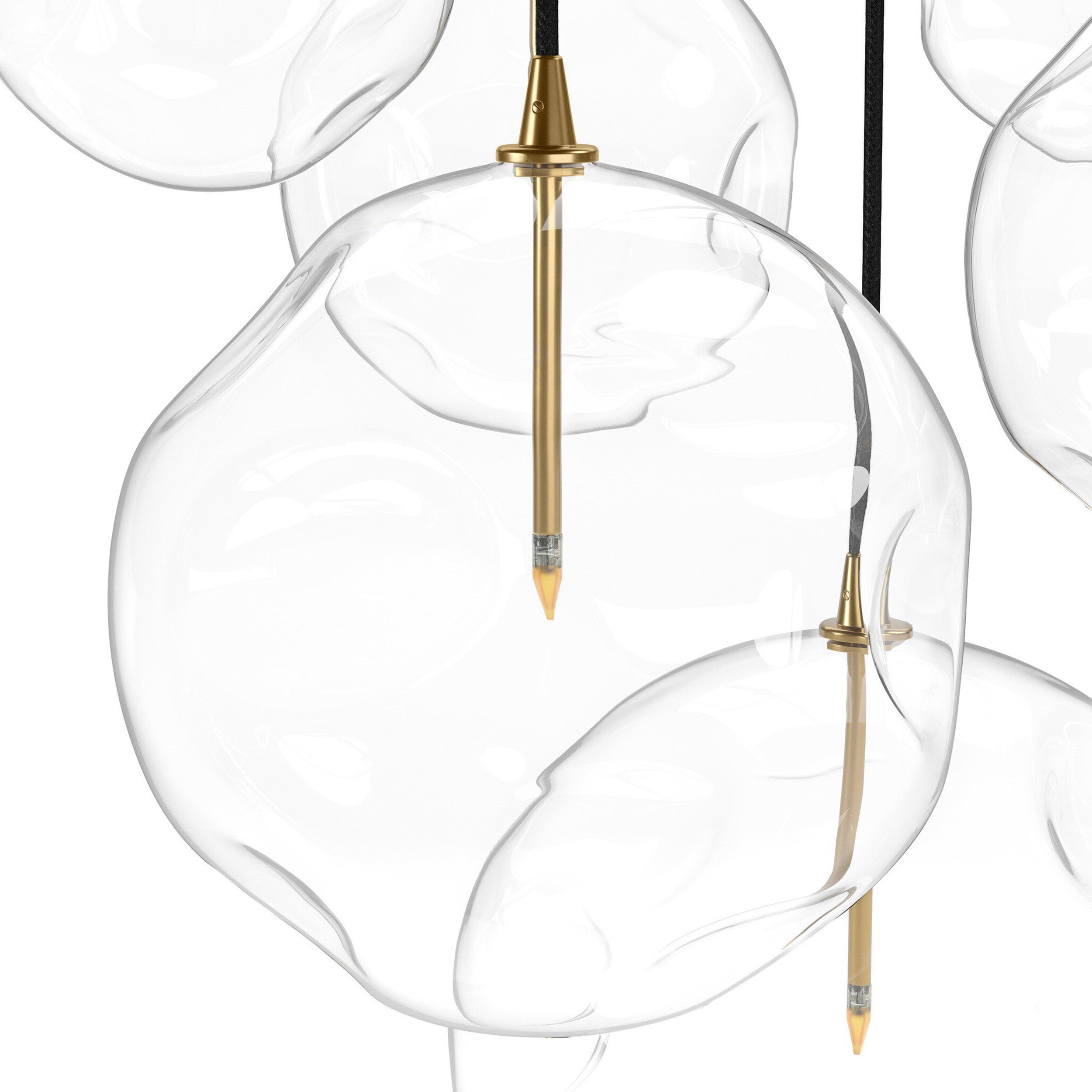 Cluster 7 Mix Chandelier, Organic Glass, Burnished Brass