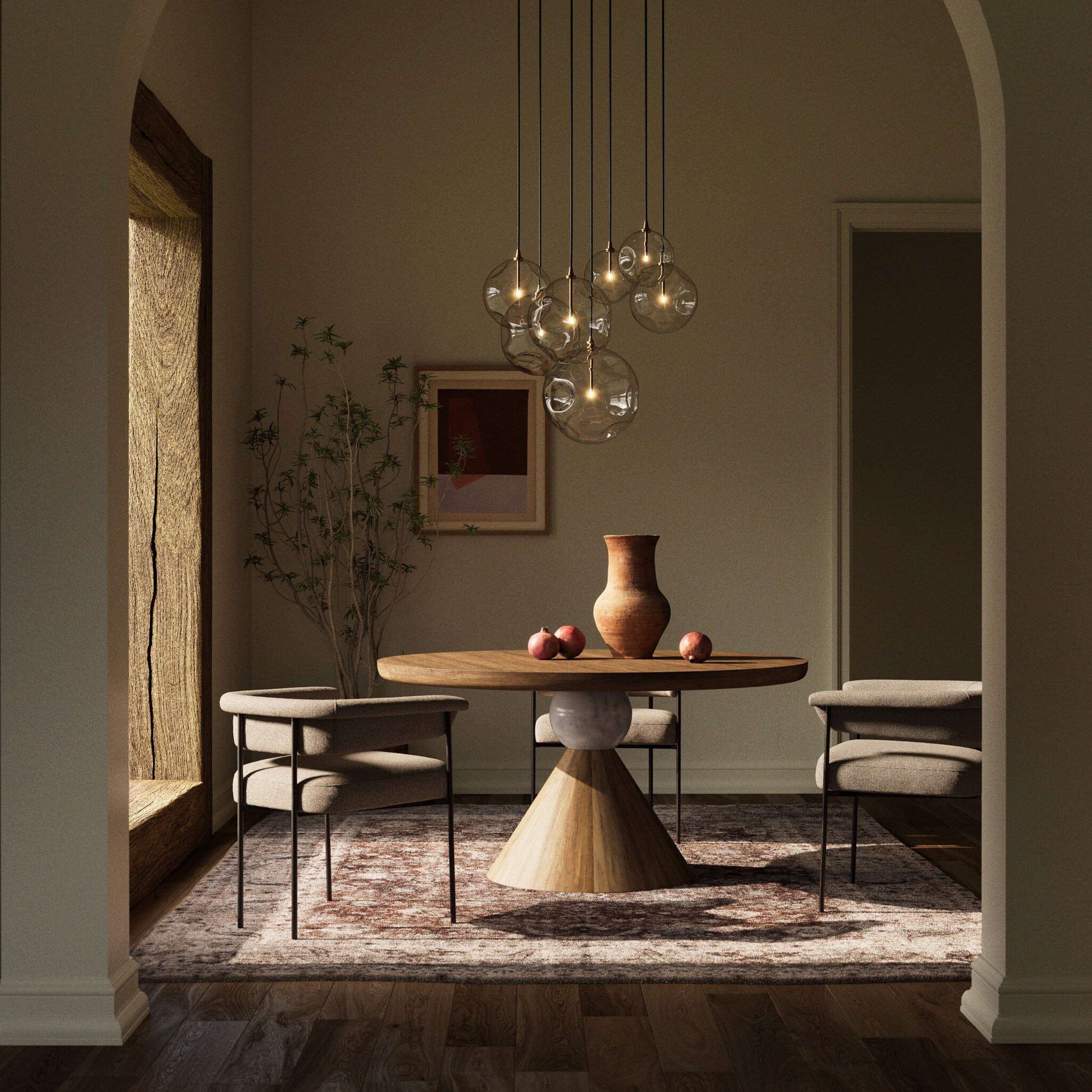 Cluster 7 Mix Chandelier, Organic Glass, Burnished Brass