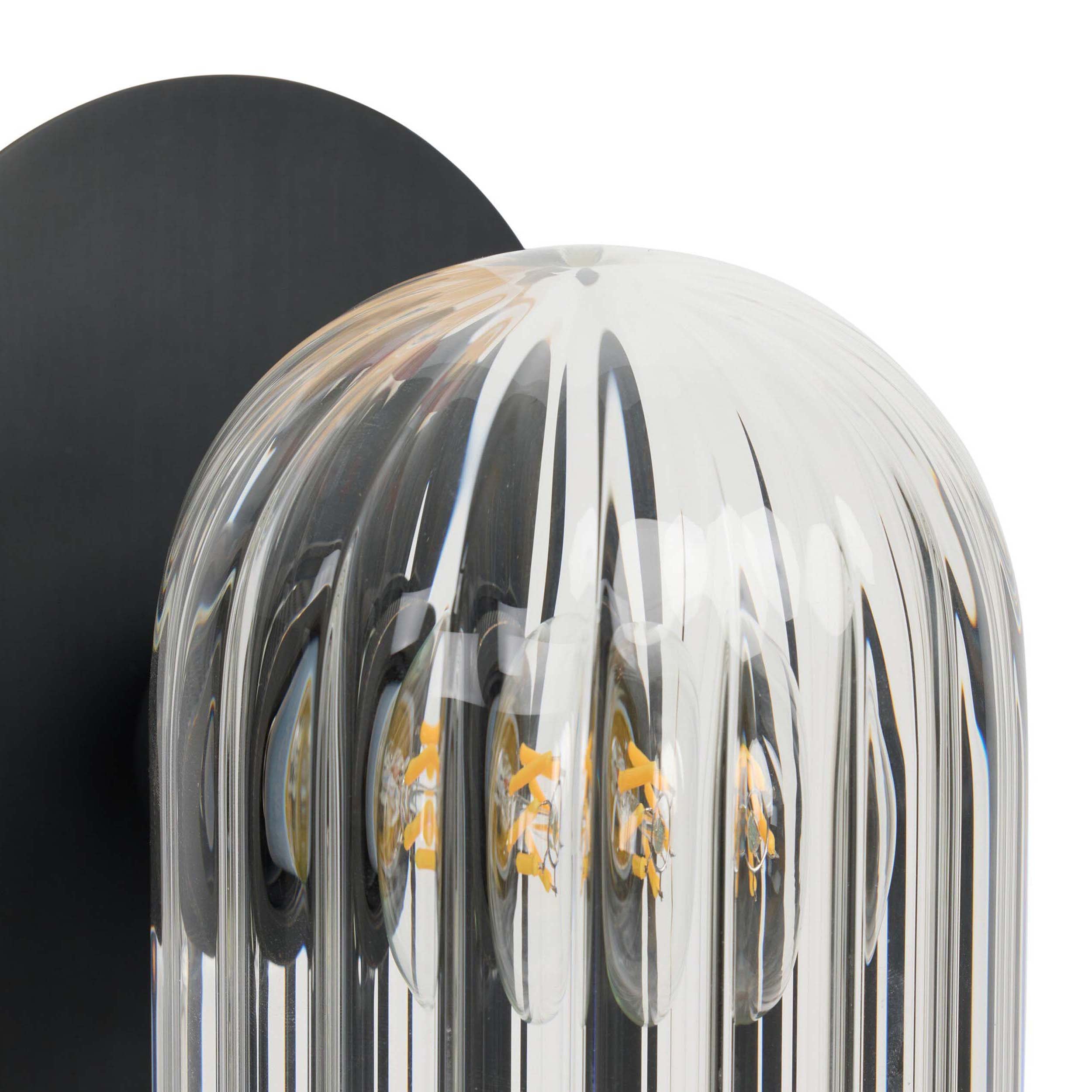 Odyssey Sconce, Black Gunmetal, Clear Ribbon Glass