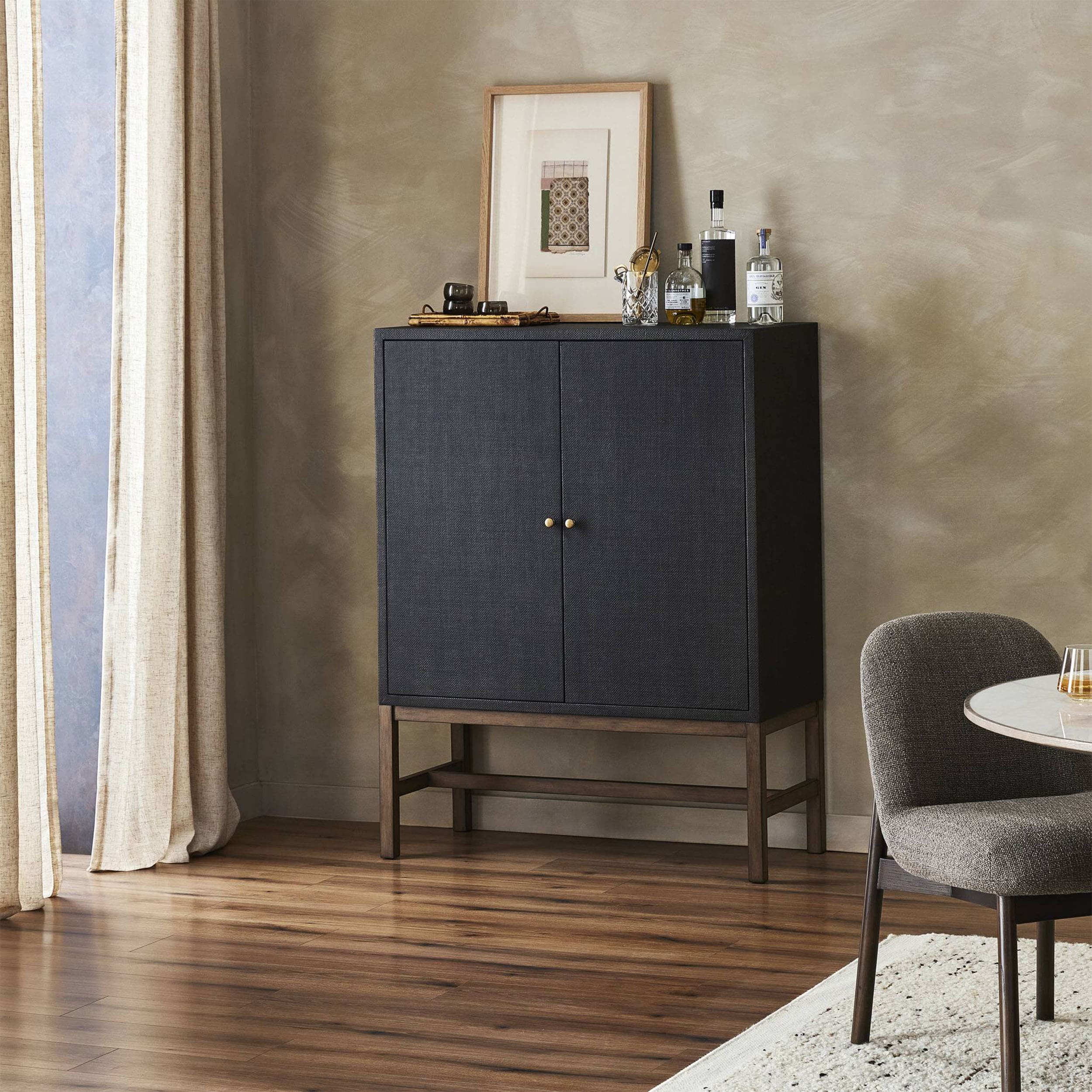 Fiona Bar Cabinet, Black Raffia