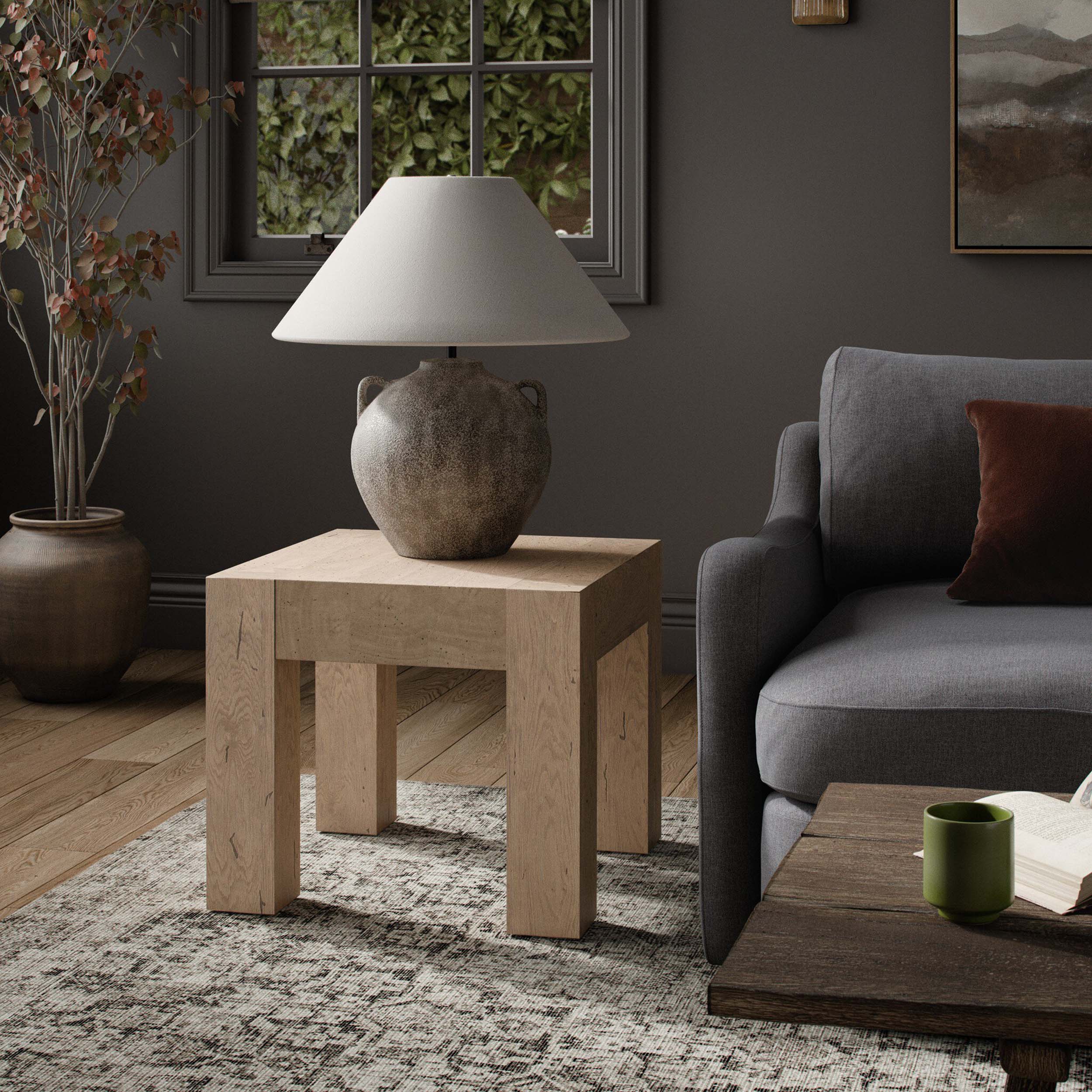 Abaso End Table, Whitewash Rustic Wormwood Oak