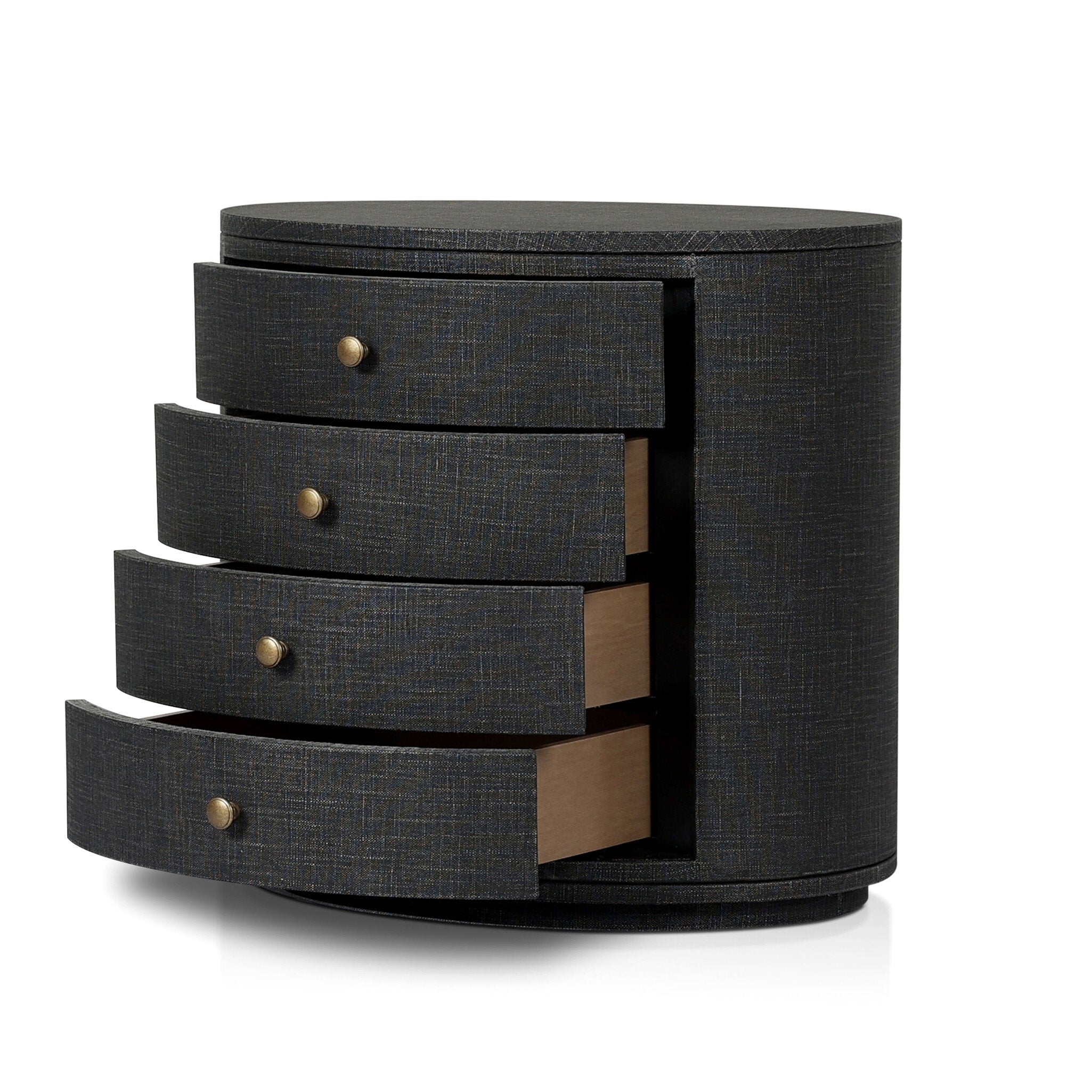 Amelia Oval Nightstand, Black Linen