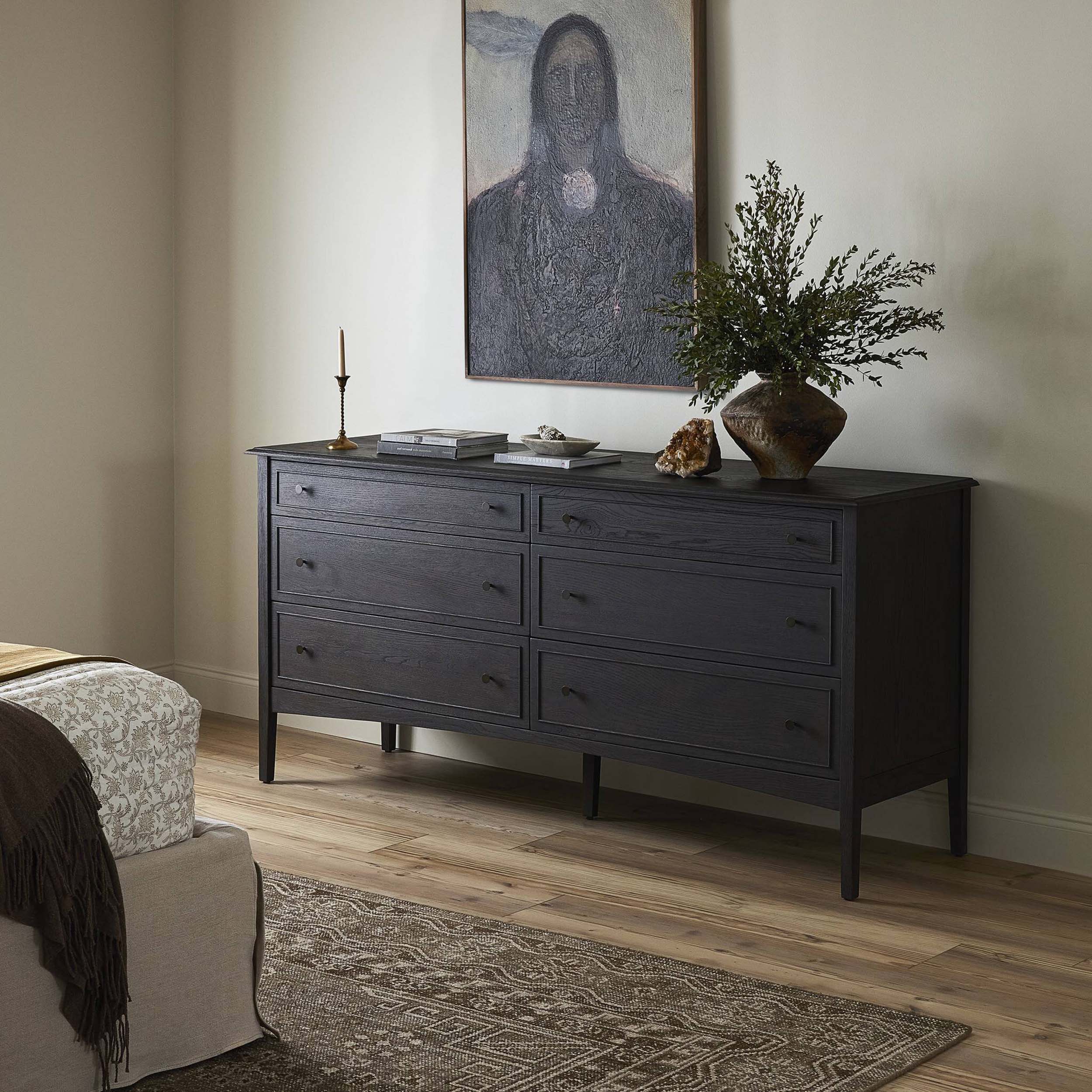 Maggie 6 Drawer Dresser, Smoked Black Oak Veneer