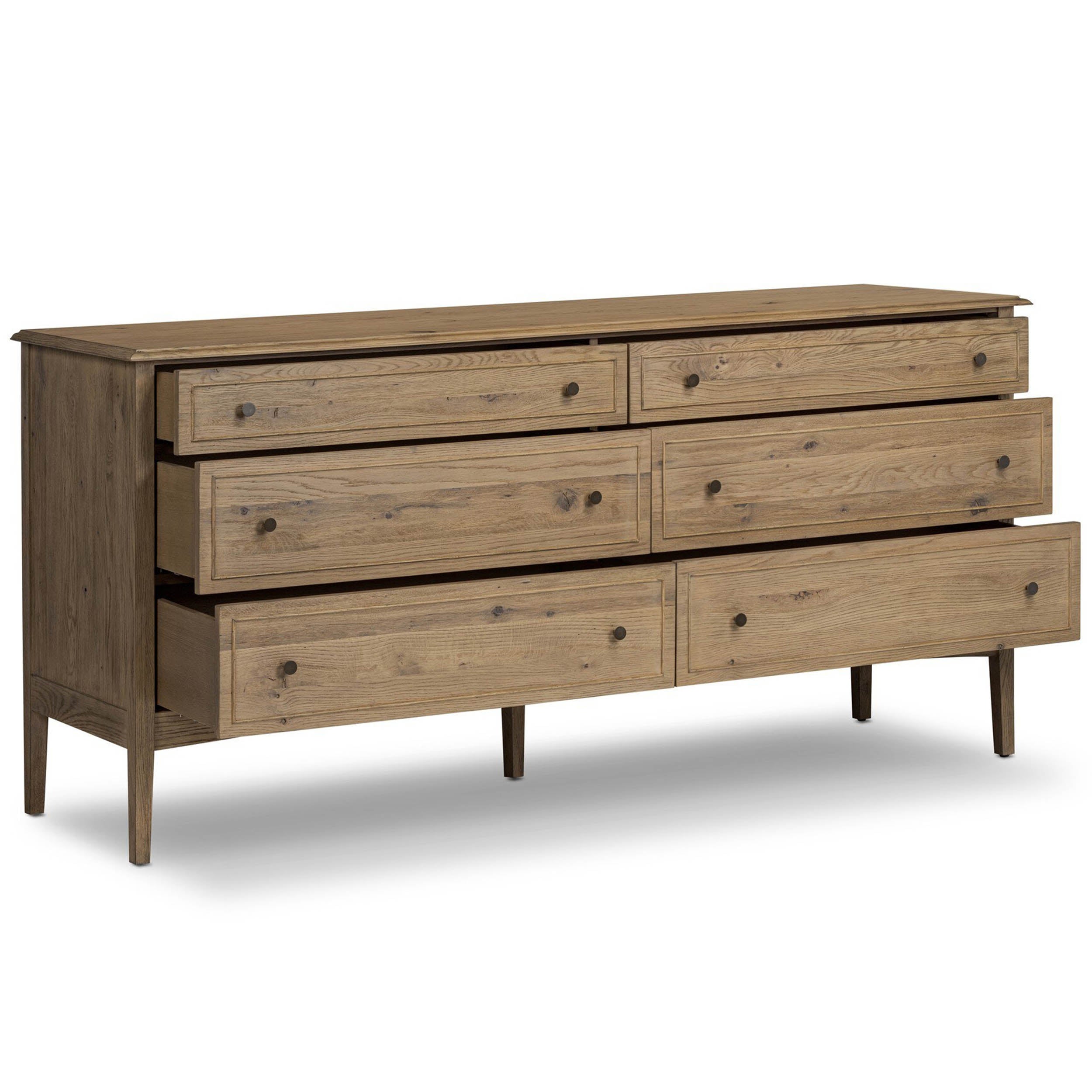 Maggie 6 Drawer Dresser, Aged Smoked Oak Resawn
