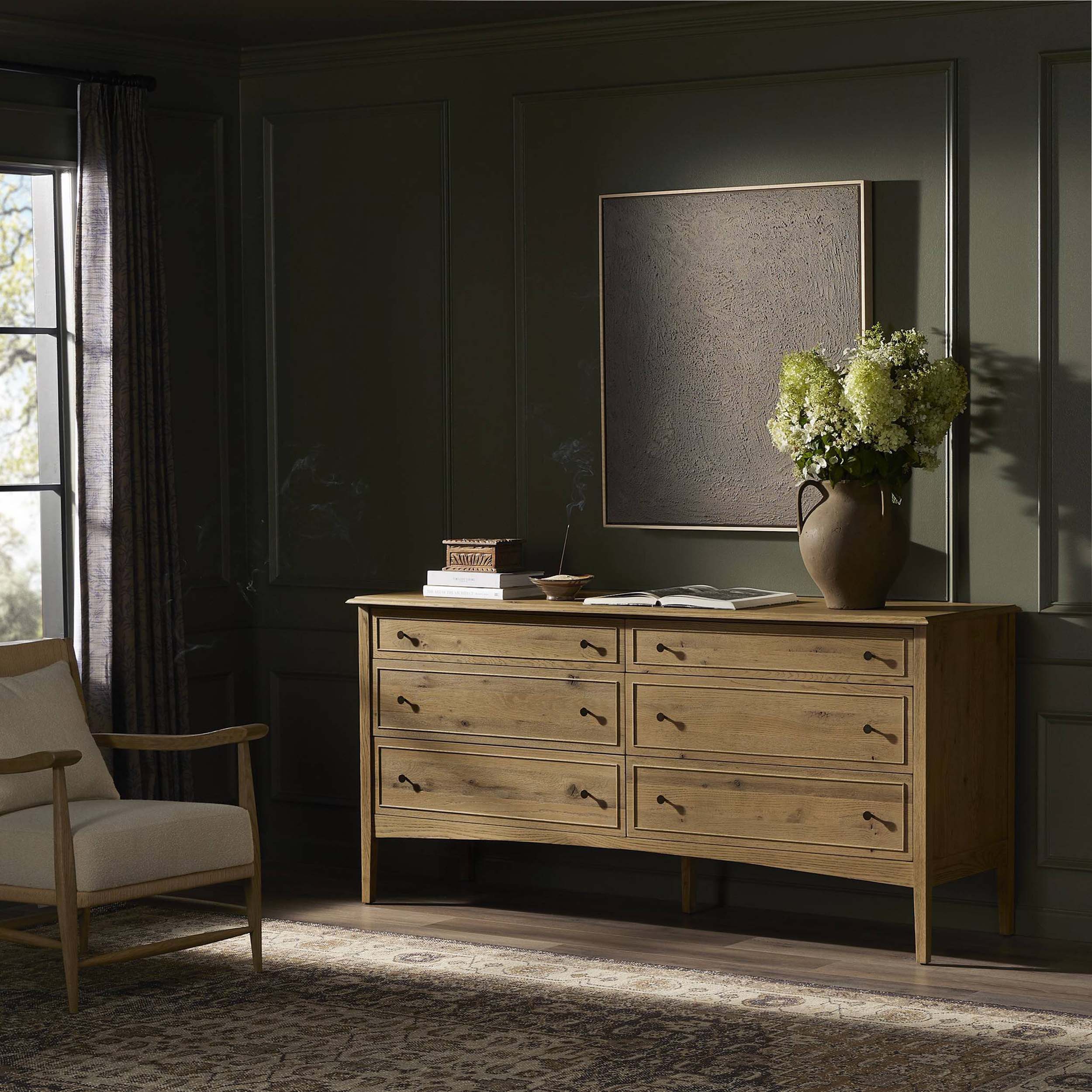Maggie 6 Drawer Dresser, Aged Smoked Oak Resawn