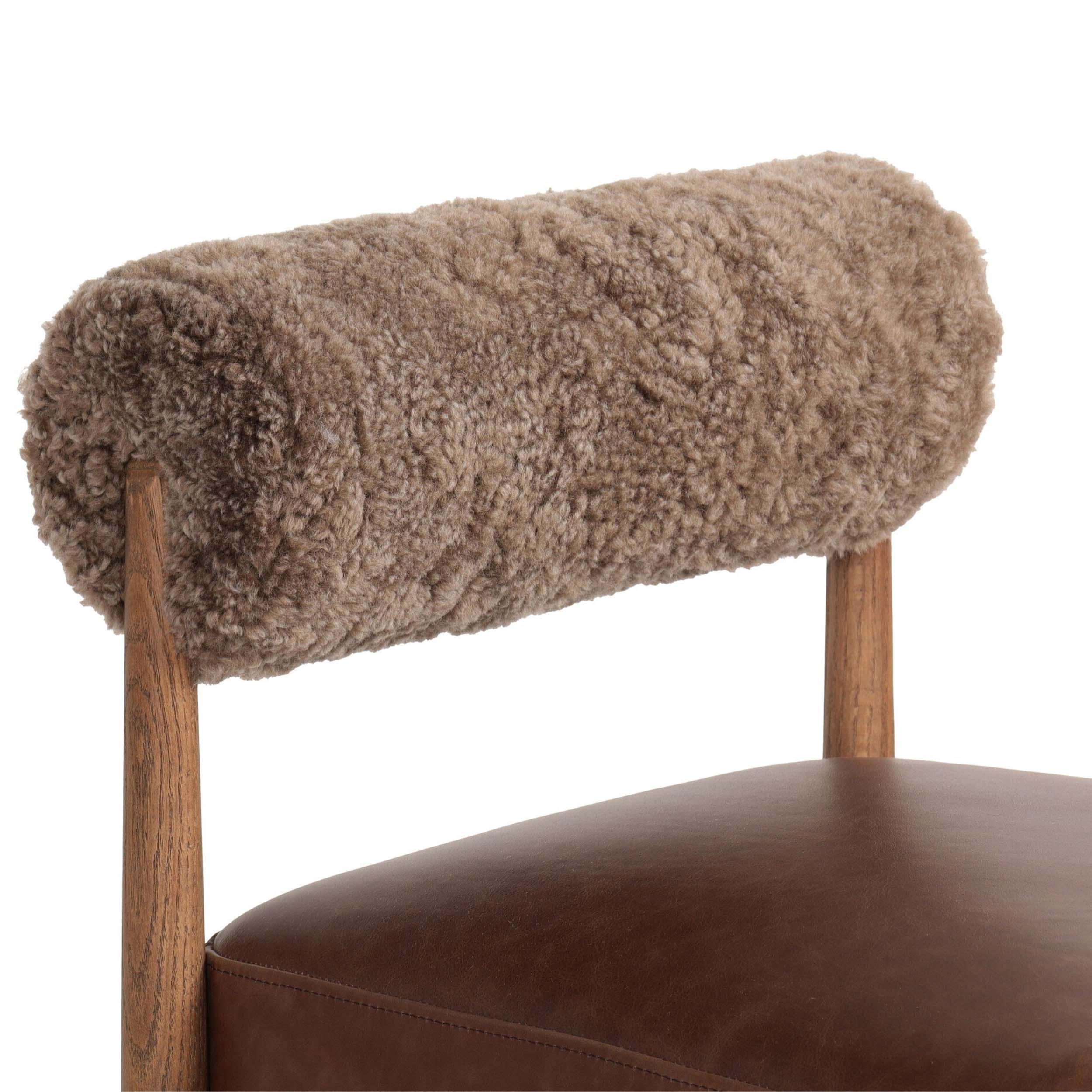 Jazelle Bar + Counter Stool, Havana Brown, Taupe Shearling