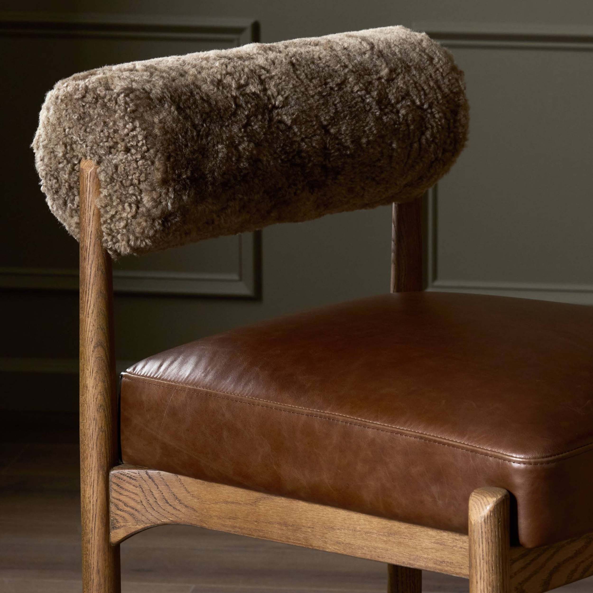 Jazelle Bar + Counter Stool, Havana Brown, Taupe Shearling