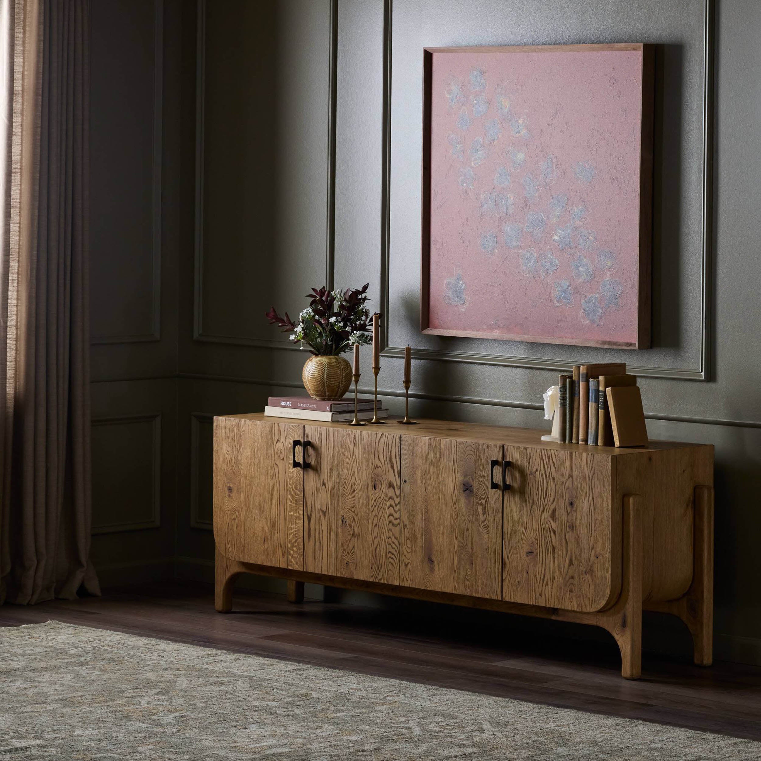 Bloomfield Media Console, Worn Oak Veneer