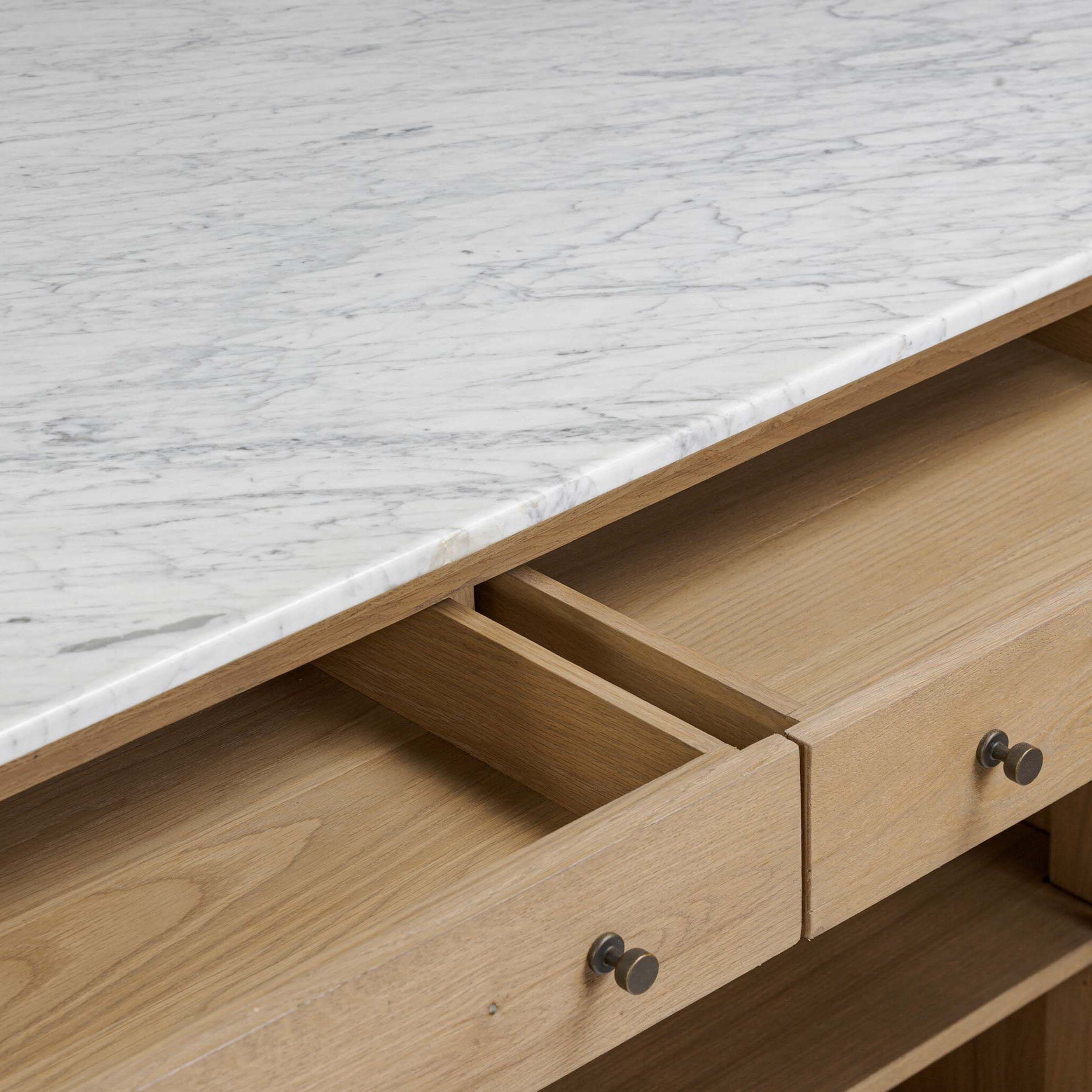Fatima Kitchen Island, White Carrara Marble