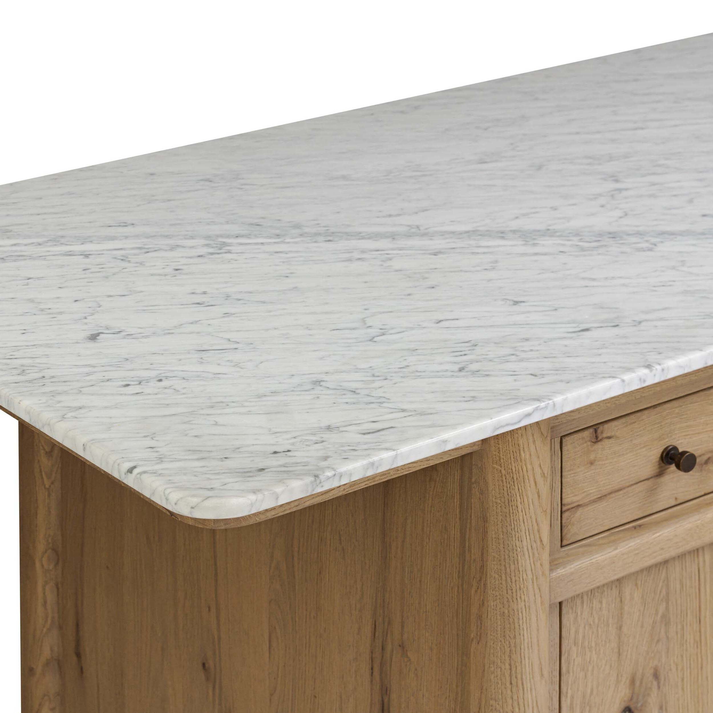 Fatima Kitchen Island, White Carrara Marble